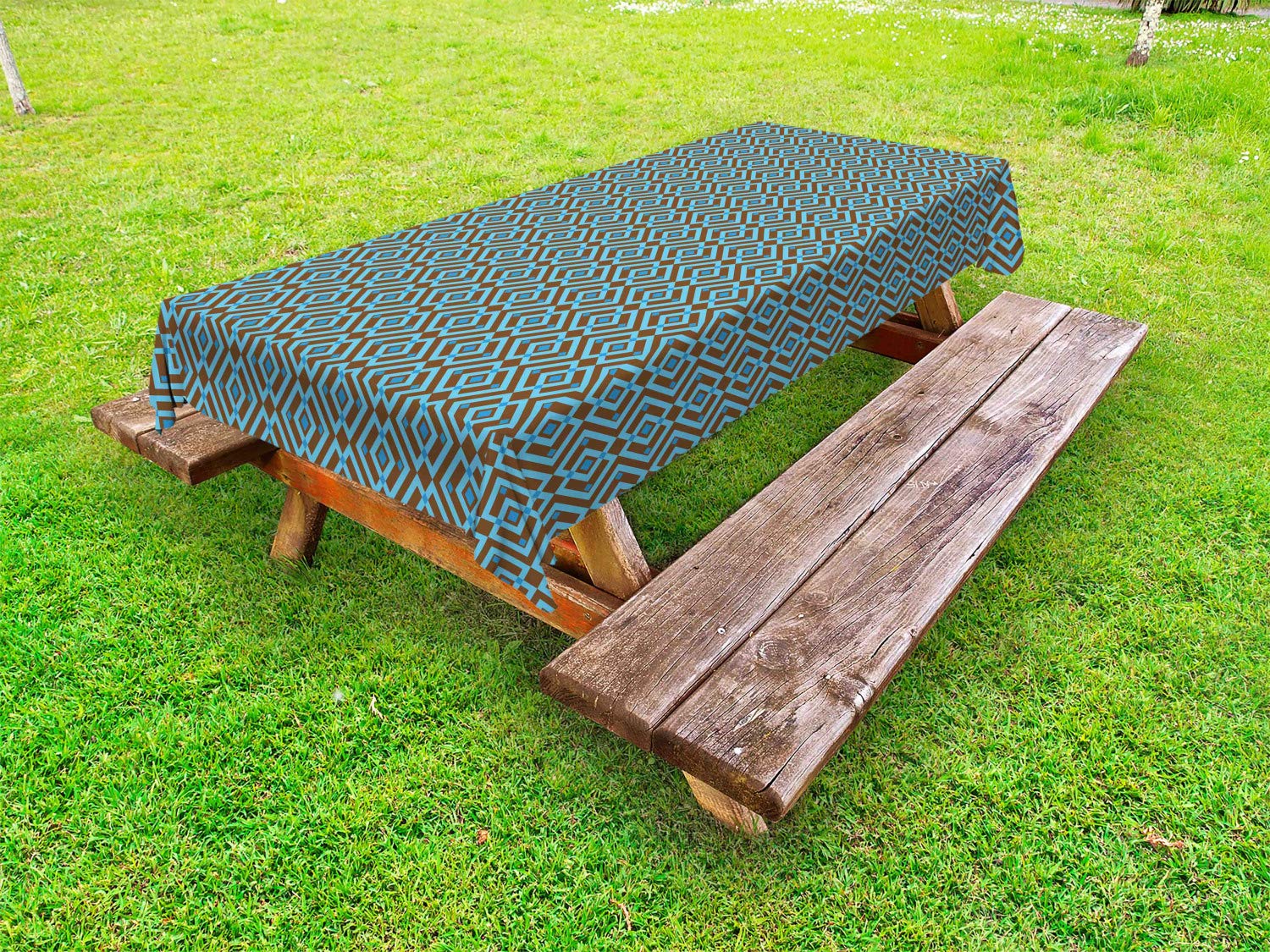Ambesonne Geometric Outdoor Tablecloth - Chevron Abstract Art Print, Washable Picnic Table Cover 58x104 Inches, Brown & Sky Blue - Perfect for BBQs, Garden Parties, and Outdoor Dining