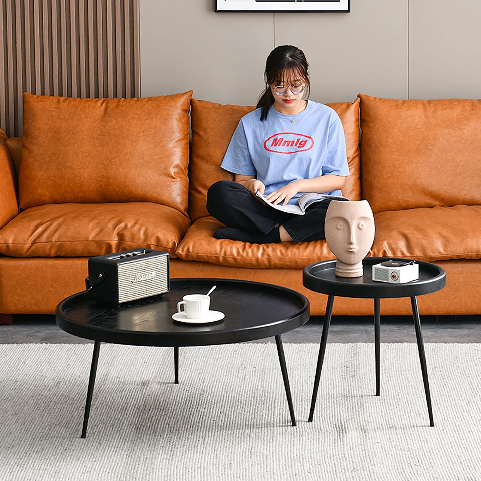 Nordic Round Coffee Table - 31.5 Inch Modern Sofa Side Table, Bedside Table, Corner Table for Living Room, Balcony, Bedroom - Perfect for Coffee, Snacks, Books & Decor