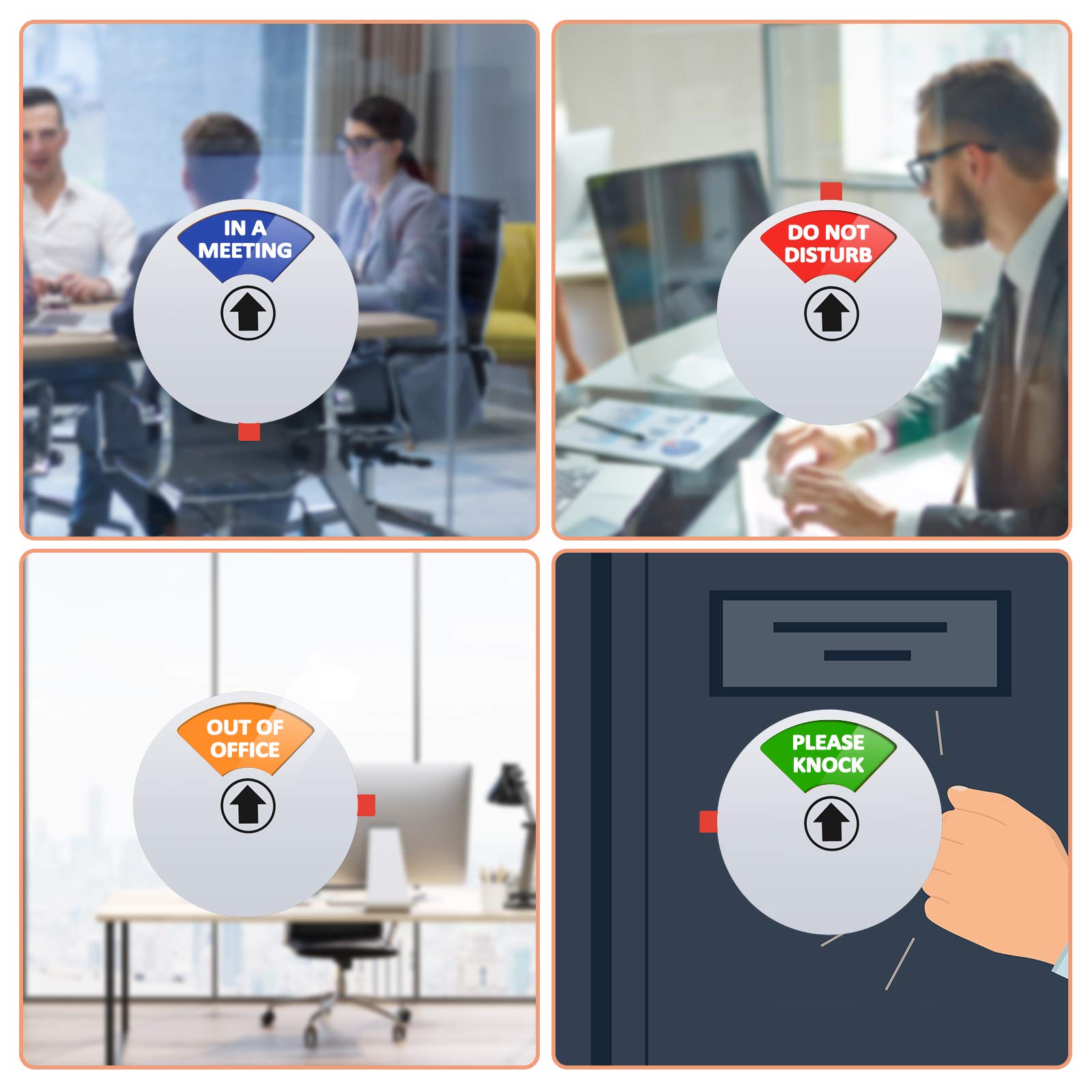 Privacy Door Sign - Do Not Disturb/Please Knock/Out of Office/In Meeting Sign - 6 Inch Silver Office Door Hanger - Perfect for Home Office, Conference Rooms & Work Spaces