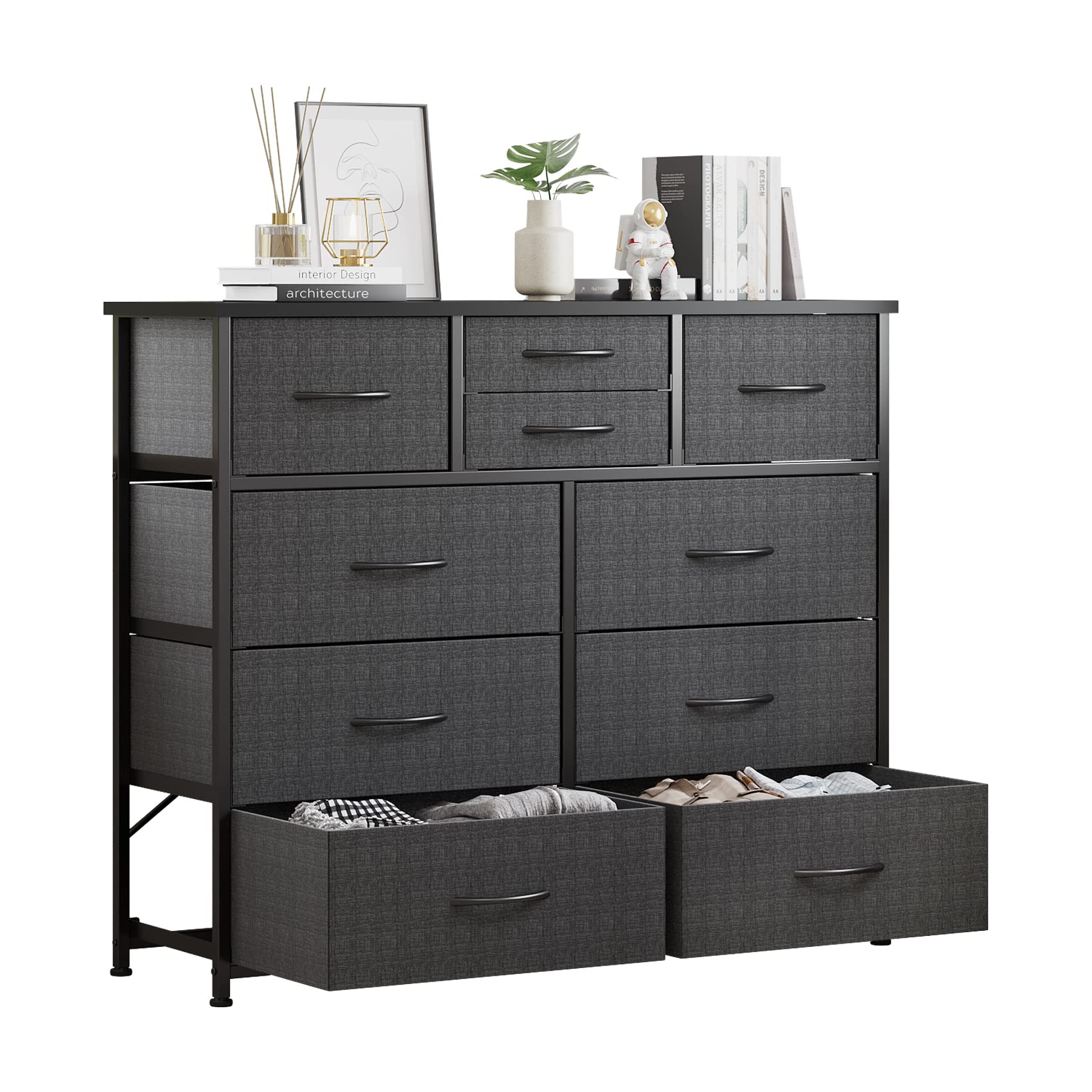 LUMTOK 10-Drawer Fabric Dresser - Steel Frame & Wood Top for Bedroom, Nursery & Closet Storage
