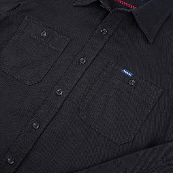 Iron Heart IHSH-414 9oz Cotton Linen Work Shirt for Men - Durable Black Button-Up Shirt for Workwear, Outdoor Activities & Casual Style