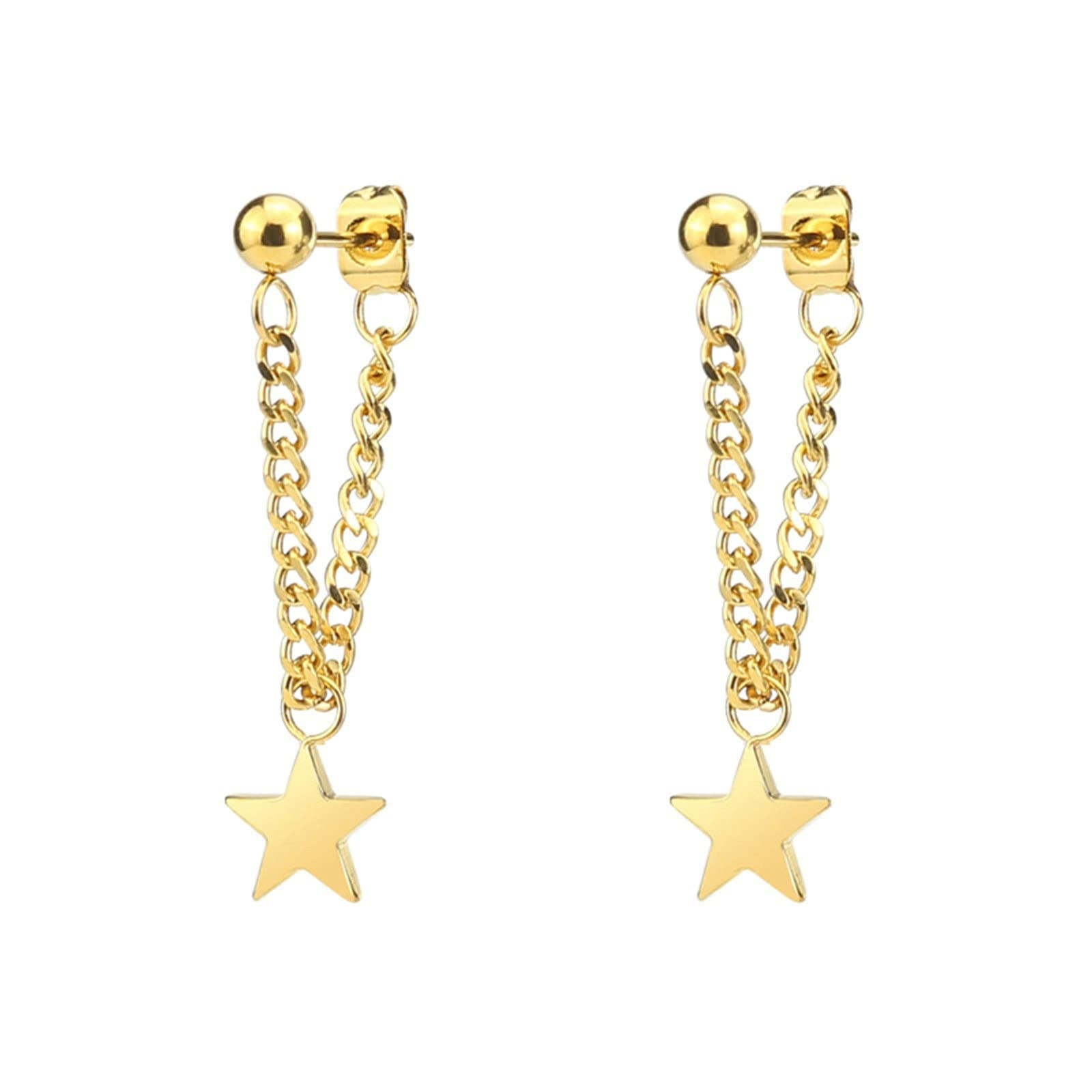 Skcess Silver Dangle Earrings for Women | Titanium Steel Star Chain Drop Earrings | Trendy Jewelry Gift for Women & Girls | Perfect for Parties, Dating & Everyday Wear