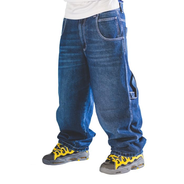 **Blueskin Baggy Jeans for Men & Boys - 100% Cotton Skate, Rap & Hip Hop Style Loose Fit Pants with Distressed Used Look - Perfect for Streetwear, Casual Wear & Urban Fashion**