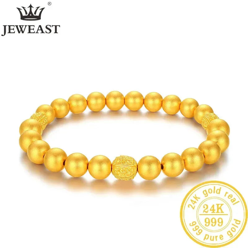 24K Pure Gold Bracelet for Women - 999 Solid Real Gold Bangle with Smooth Beads, Elegant & Trendy Fine Jewelry Gift for Anniversary, Birthday, Valentine's Day - 2023 New Collection