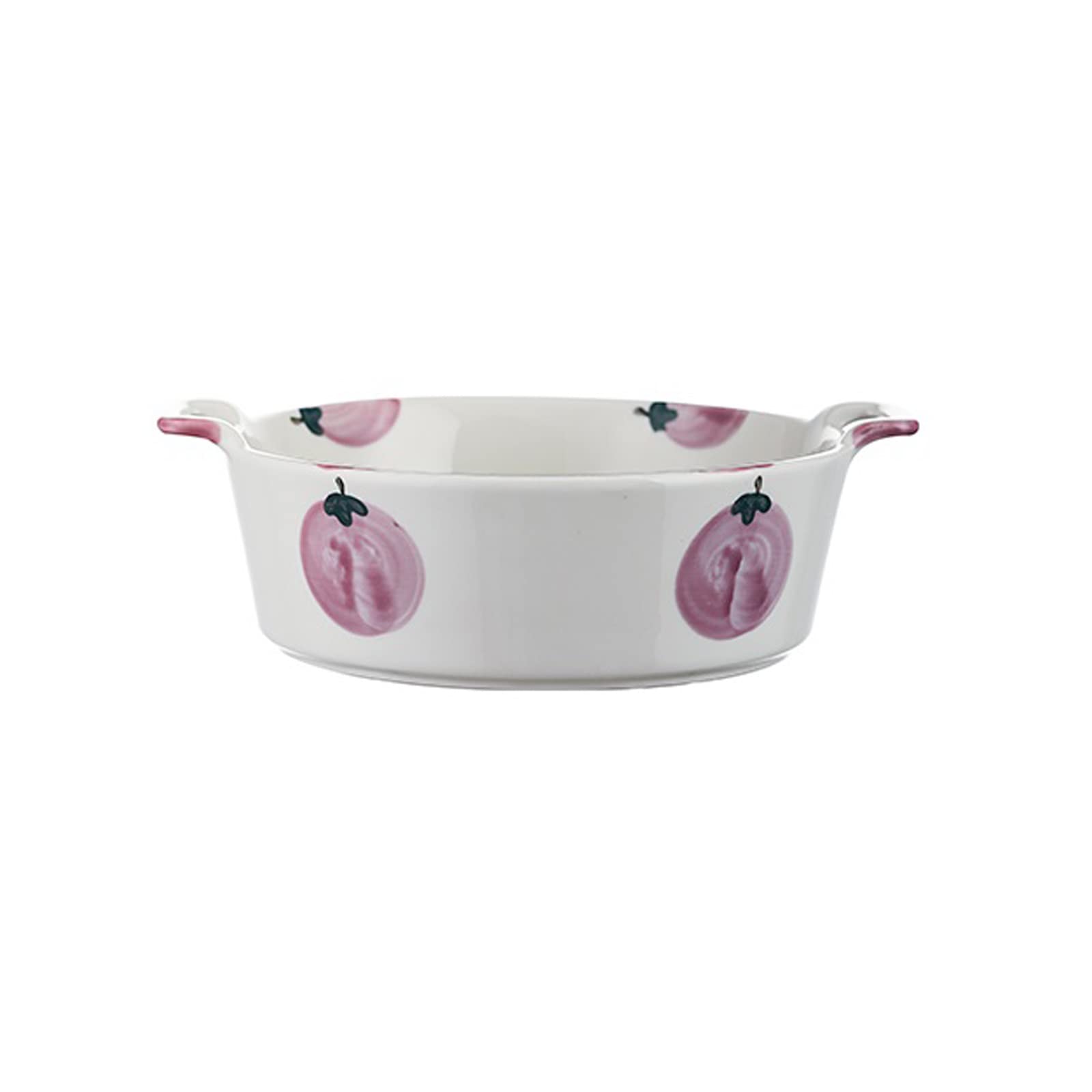 6.6 Inch Round Baking Dish with Handle - Microwave & Oven Safe Bakeware for Potatoes, Chicken, Casseroles - Purple Fruit Pattern Kitchen Bowl for Baking, Cooking & Serving - Perfect for Holidays, Dinner Parties & Meal Prep
