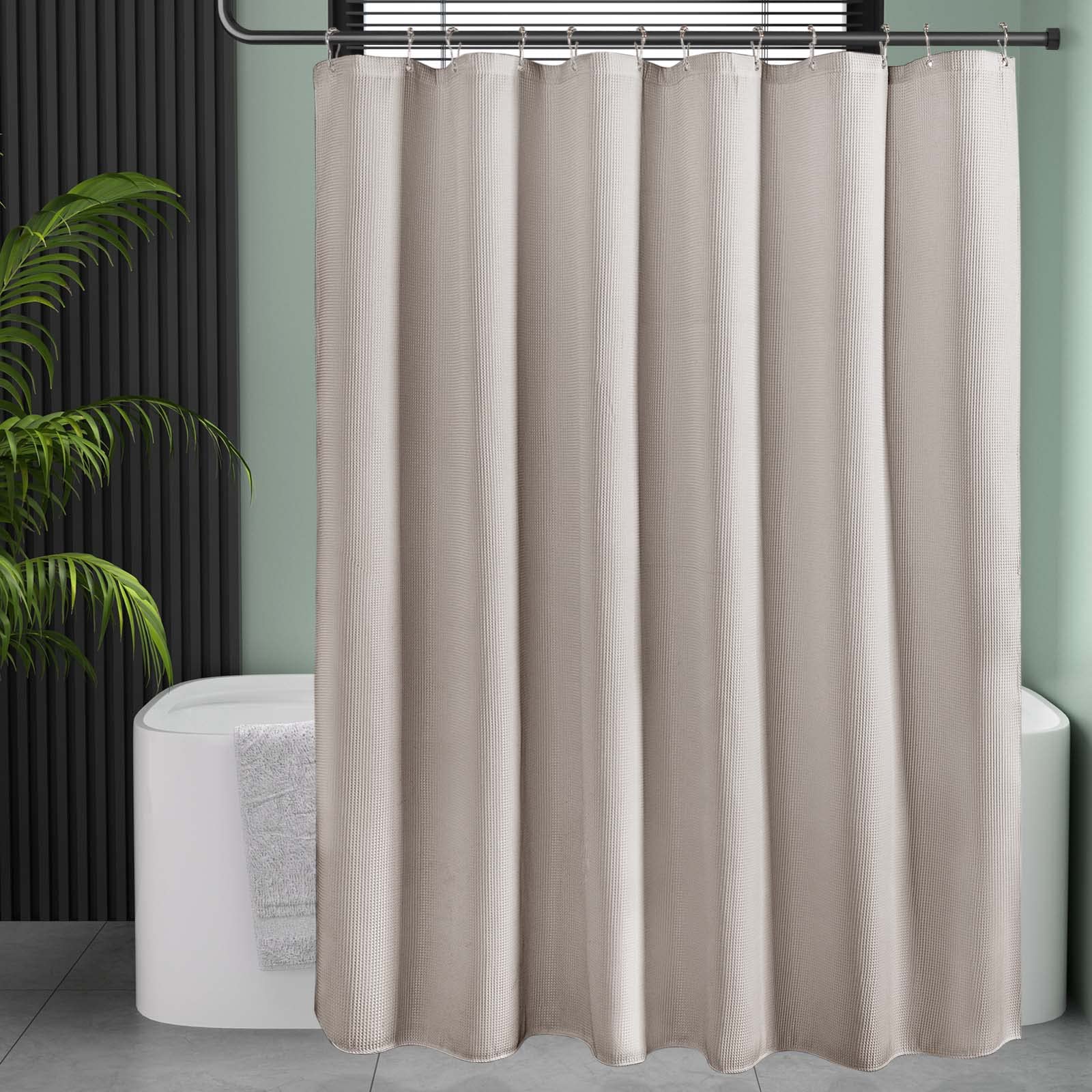Premium Waffle Weave Shower Curtain - 72x72 Inch Heavy Duty Khaki Bathroom Curtain, Hotel Quality Fabric for Luxurious Bath & Spa Experience