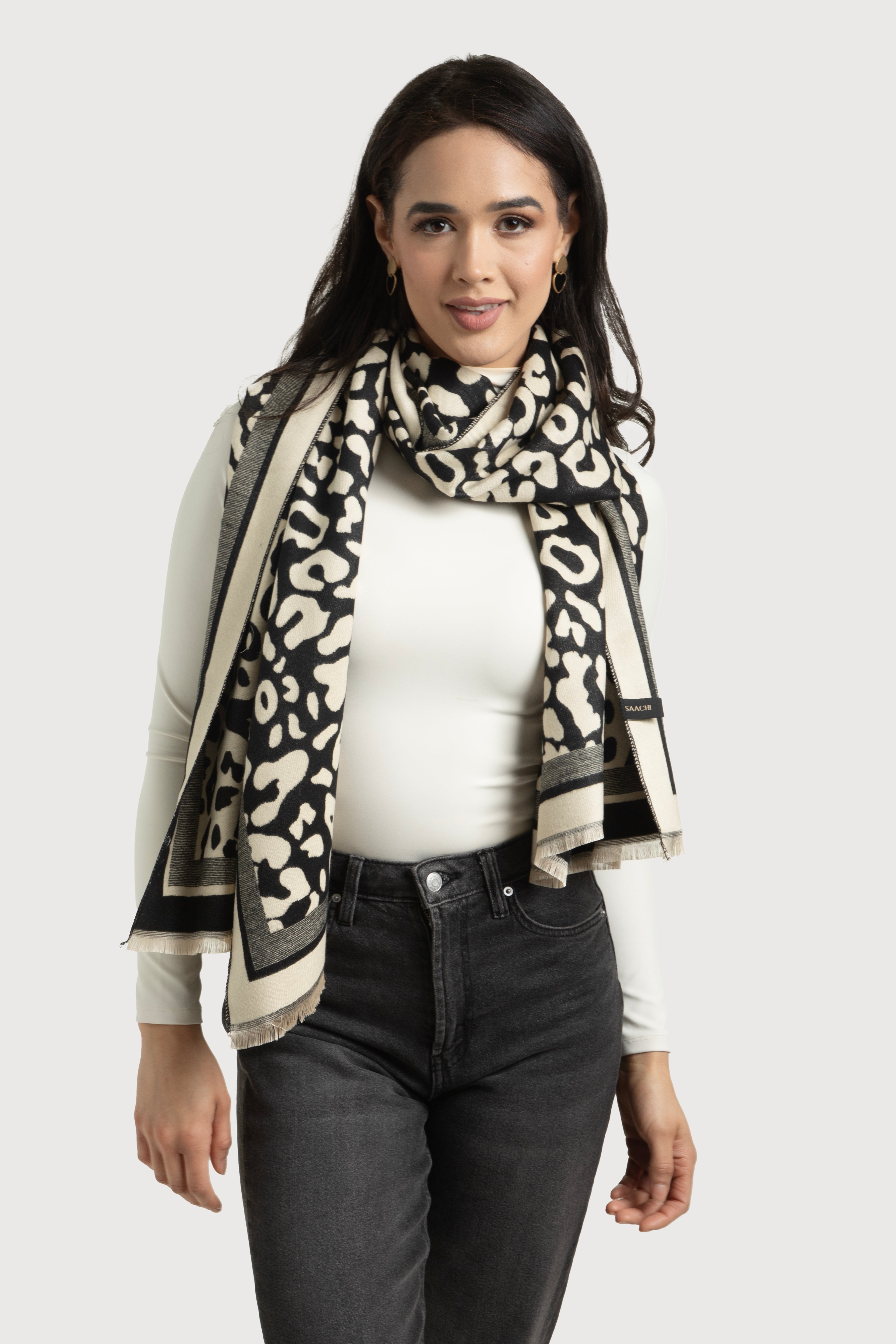 Two Tone Leopard Print Reversible Scarf - Soft Winter Fashion Accessory for Women - Perfect for Cold Weather, Outfits & Gift Giving