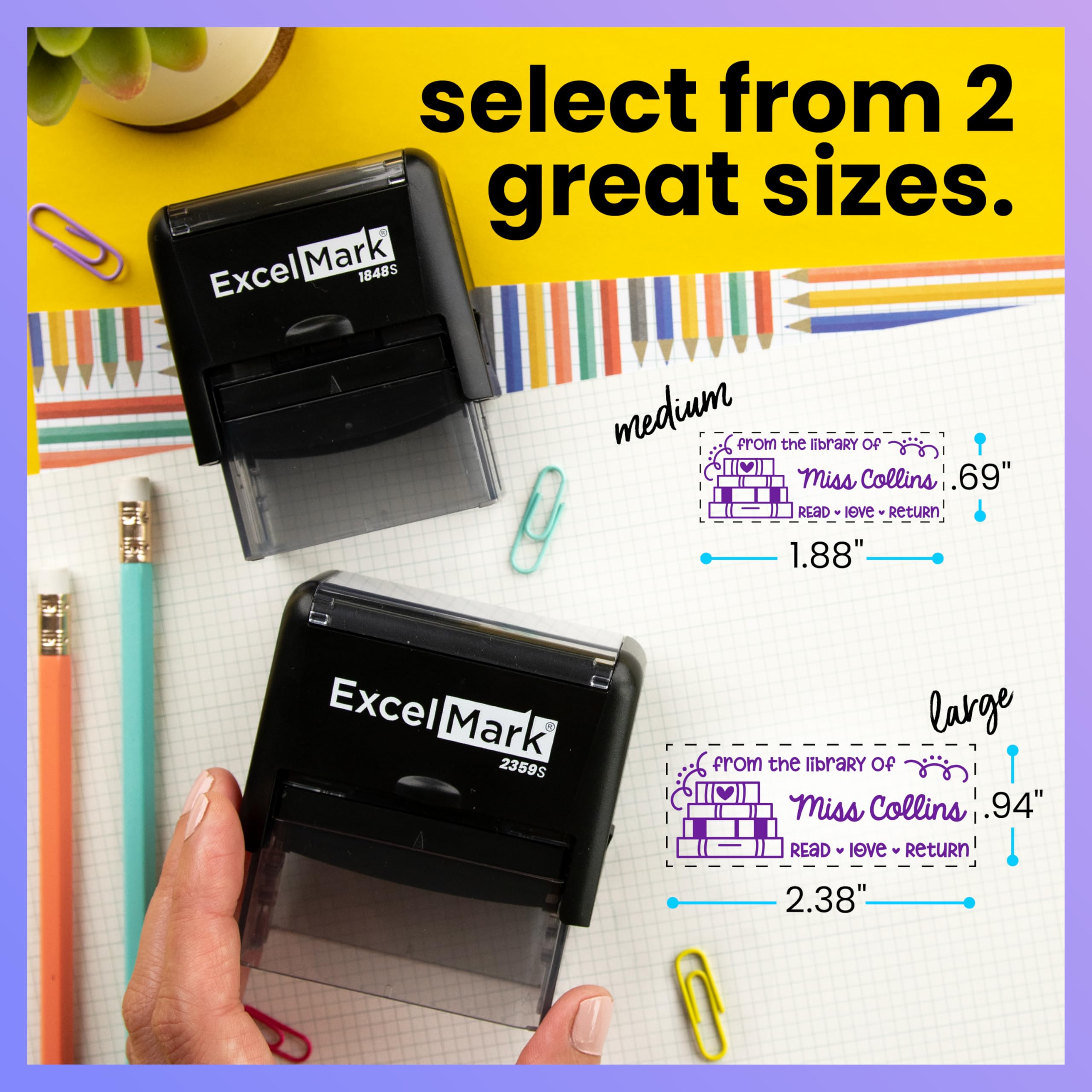 ExcelMark Personalized Teacher Stamp - Custom Self-Inking Book Stamp for Teachers - 11 Vibrant Colors (Medium) - Perfect for Grading Papers, Classroom Rewards & Student Encouragement