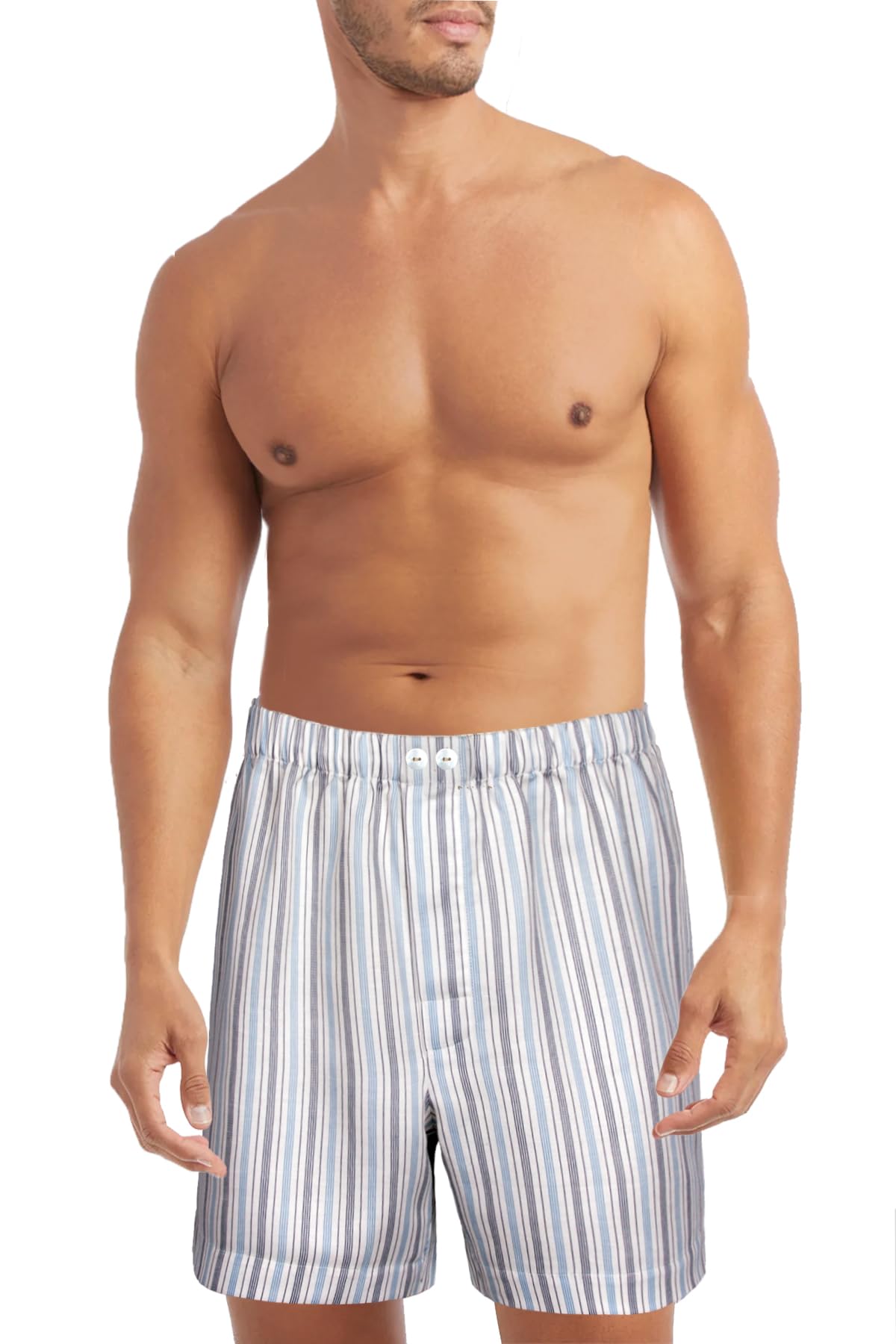 Premium Men's Woven Boxer Shorts & Sleep Shorts - 3-Pack Striped Sateen Linen Cotton Underwear - European Crafted Comfort for Lounge, Travel & Nightwear