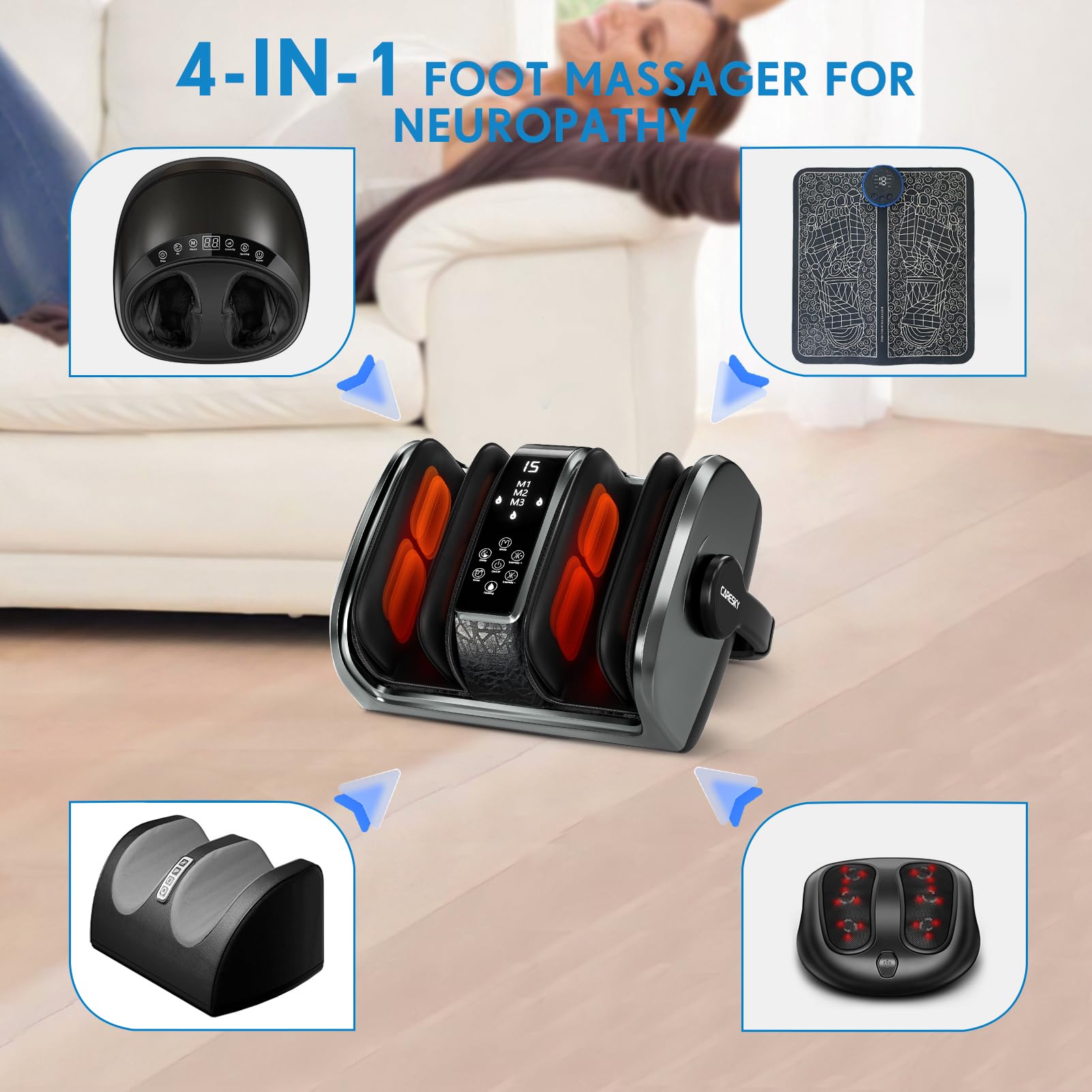 HSA FSA Eligible Shiatsu Foot Massager with Heat Therapy - 5 Intensity Deep Kneading & Rolling for Pain Relief, Neuropathy, Plantar Fasciitis - Perfect for Calf, Leg & Arm Relaxation at Home or Office