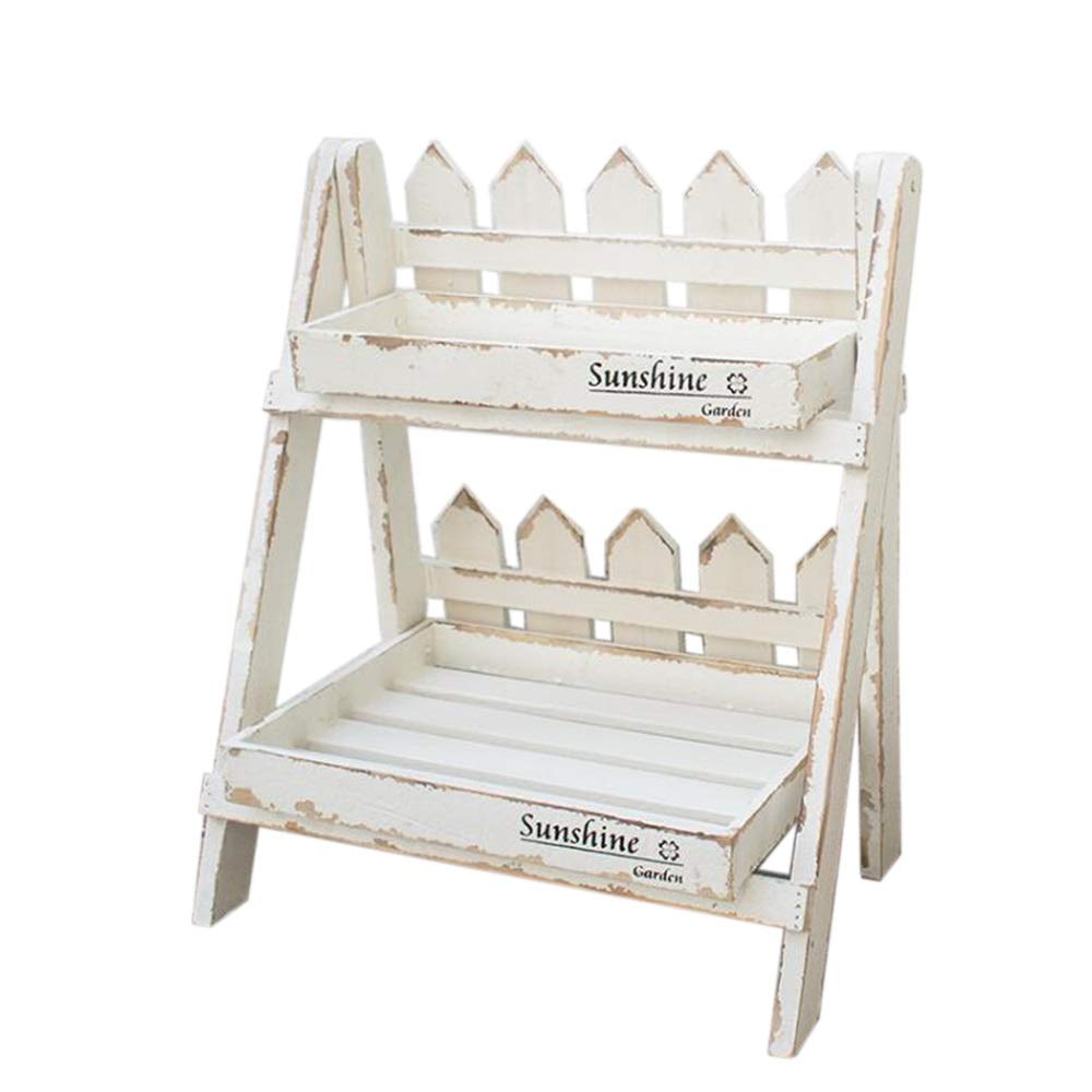 Jcnfa Folding Wooden Storage Shelf - 2-Tier Retro Desktop Organizer for Home Office, Kitchen & Bathroom (White, 15.7x9.4x18.1 Inches) | Space-Saving Shelf for Books, Plants, Cosmetics & Decor