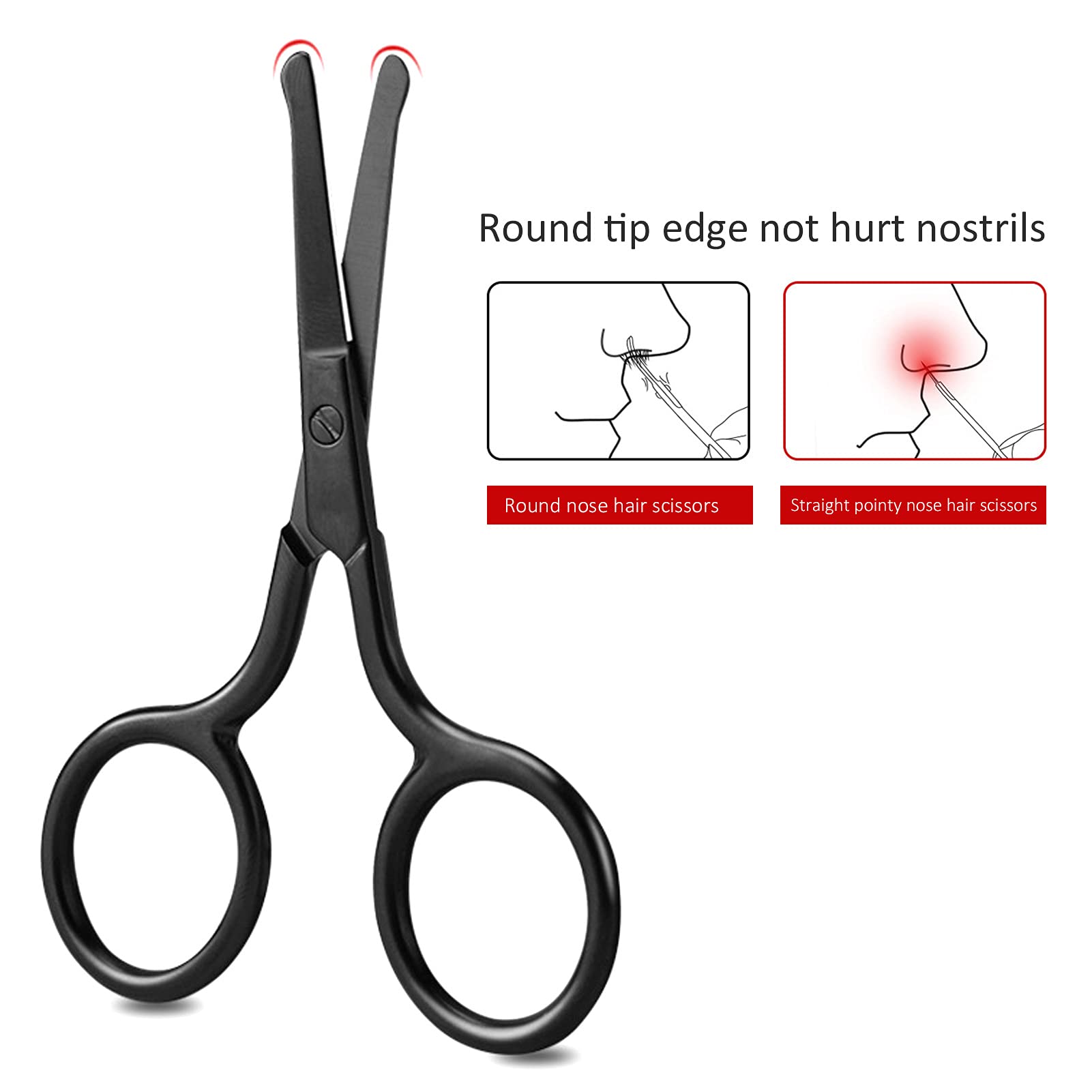 Professional Stainless Steel Nose Hair Scissors & Beard Trimming Scissors - Gernie Manual Grooming Tool for Men - Precise Nose Ear & Mustache Hair Trimmer - Perfect for Travel & Home Grooming Kits