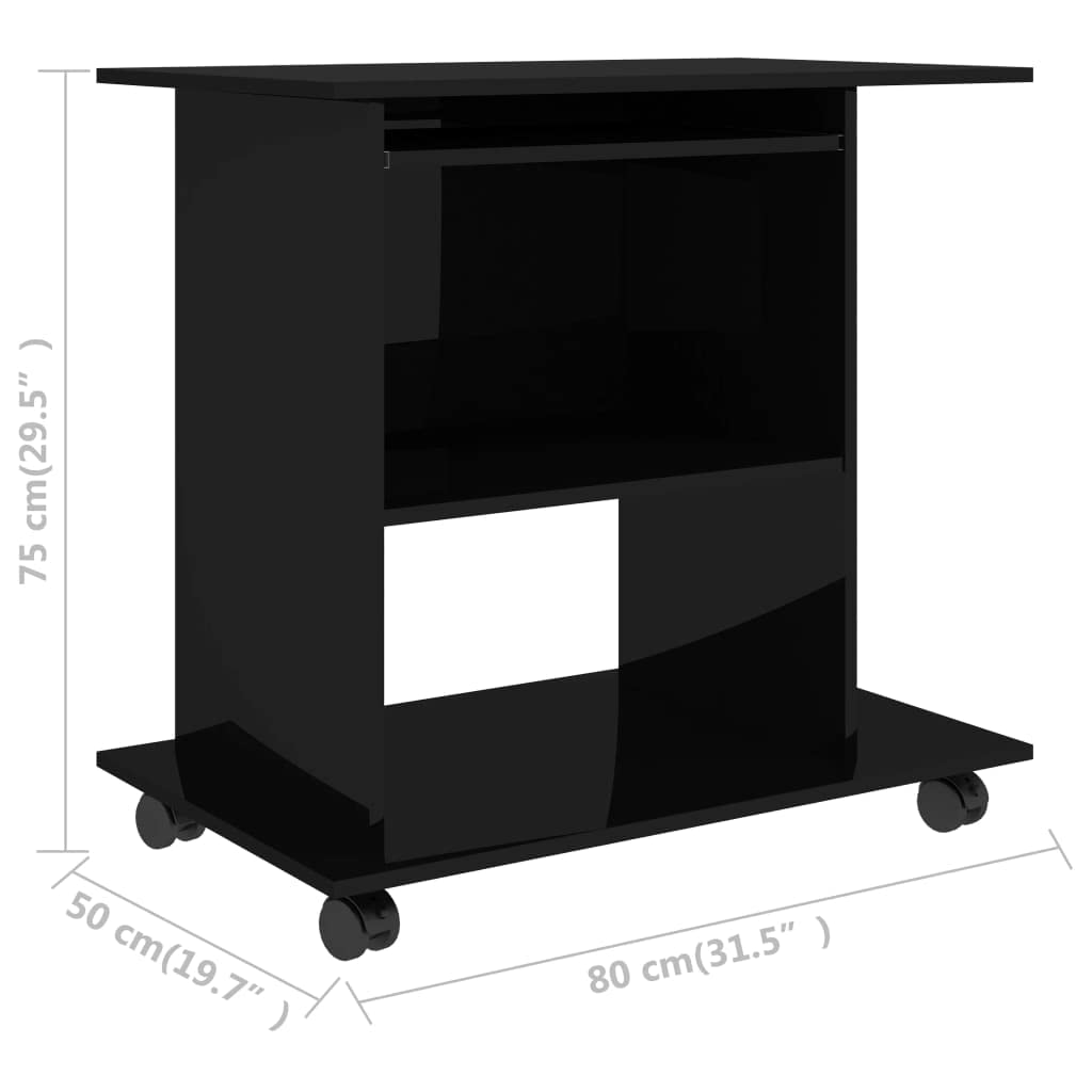 SKM Modern Computer Desk - High Gloss Black Finish, 31.5
