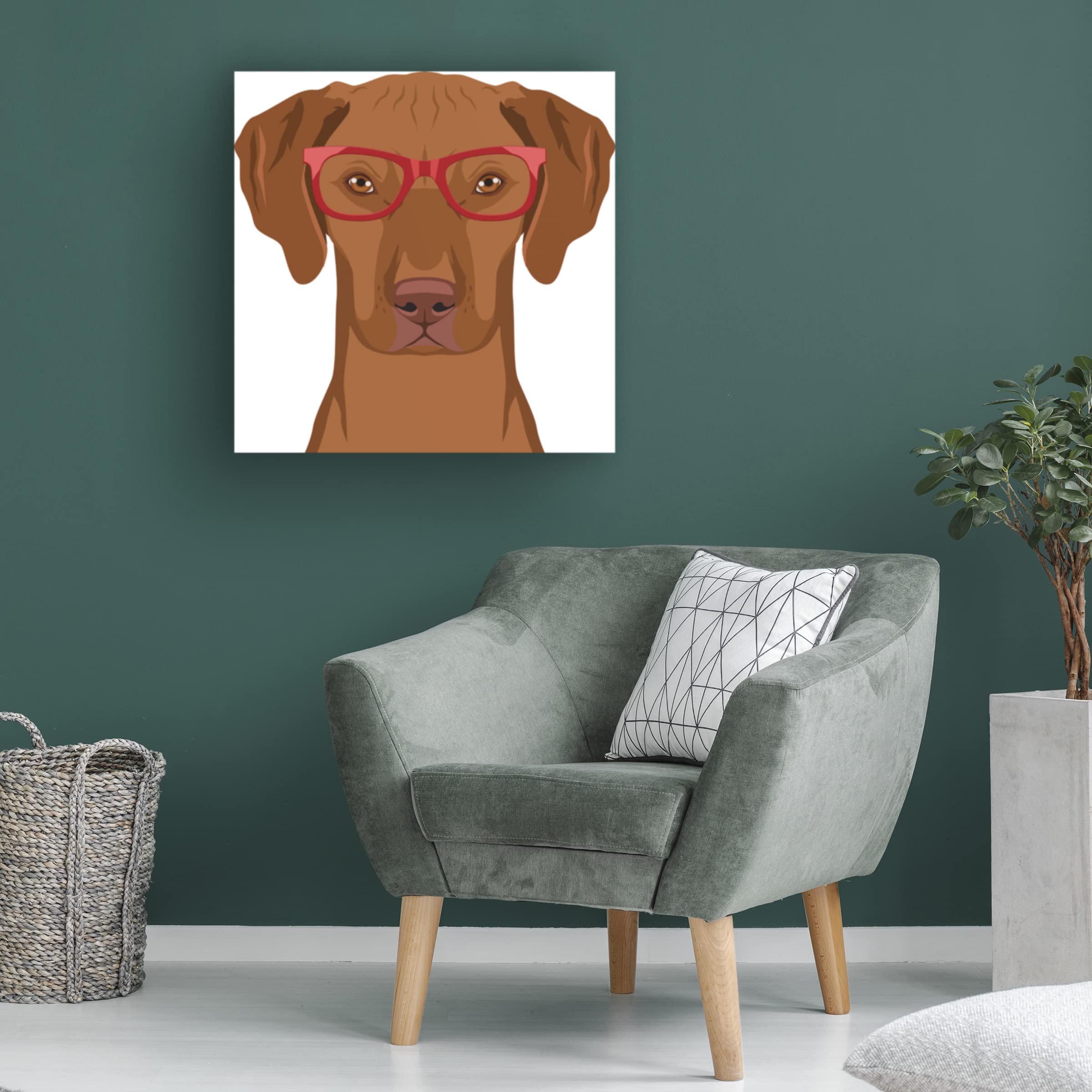 Vizsla Dog Wearing Hipster Glasses Canvas Wall Art Print - Modern Home Decor for Living Room, Bedroom & Office - Funny Pet Lover Gift Idea