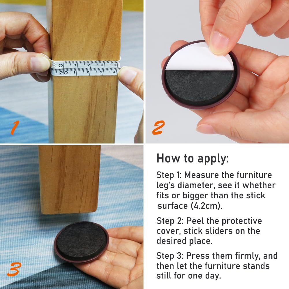 2 Inch Furniture Sliders for Hardwood & Carpet - 12 Pack Heavy Duty Furniture Glides for Easy Moving - Perfect for Sofas, Chairs, Tables & Home Office (Coffee Brown)