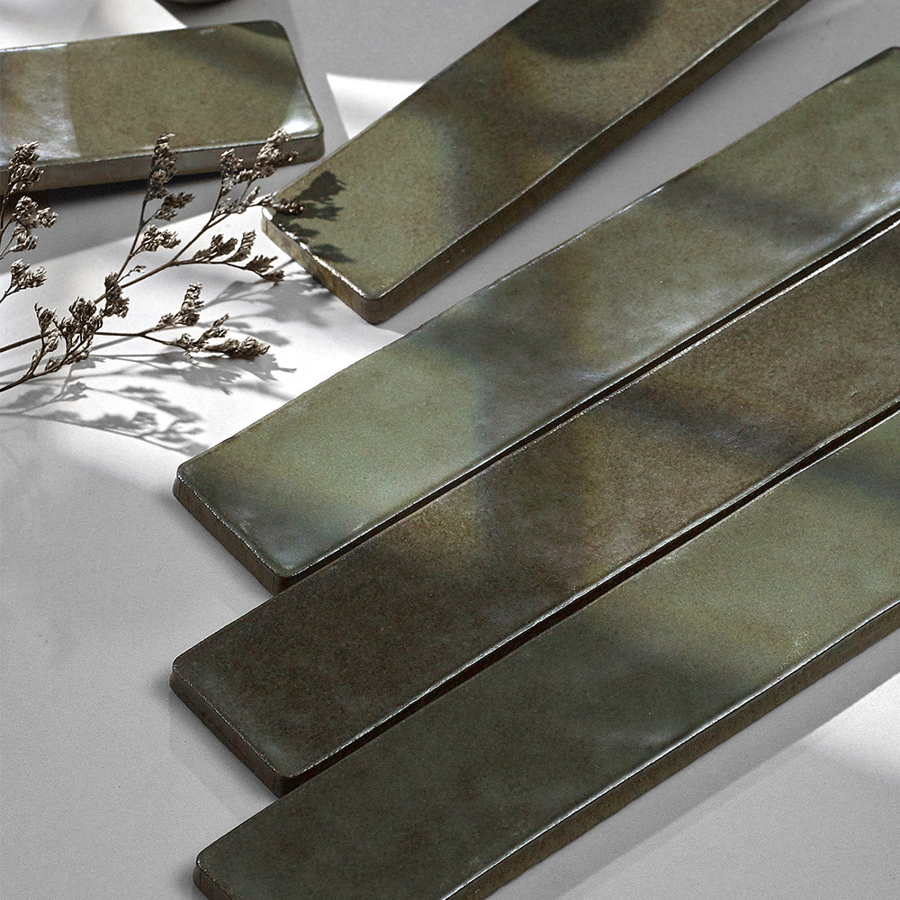 Handmade Mykonos Olive Green 50X250 Zellige Matte Subway Tile - Perfect for Kitchen Backsplash, Bathroom Walls & Mediterranean Style Home Decor