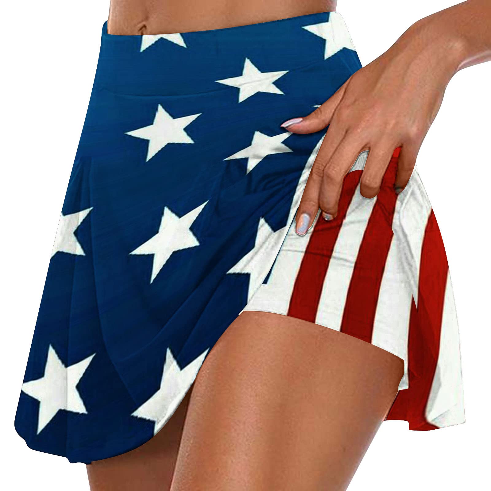 USA Flag Cheerleading Skorts - Women's 4th July Shorts for Beach & Summer