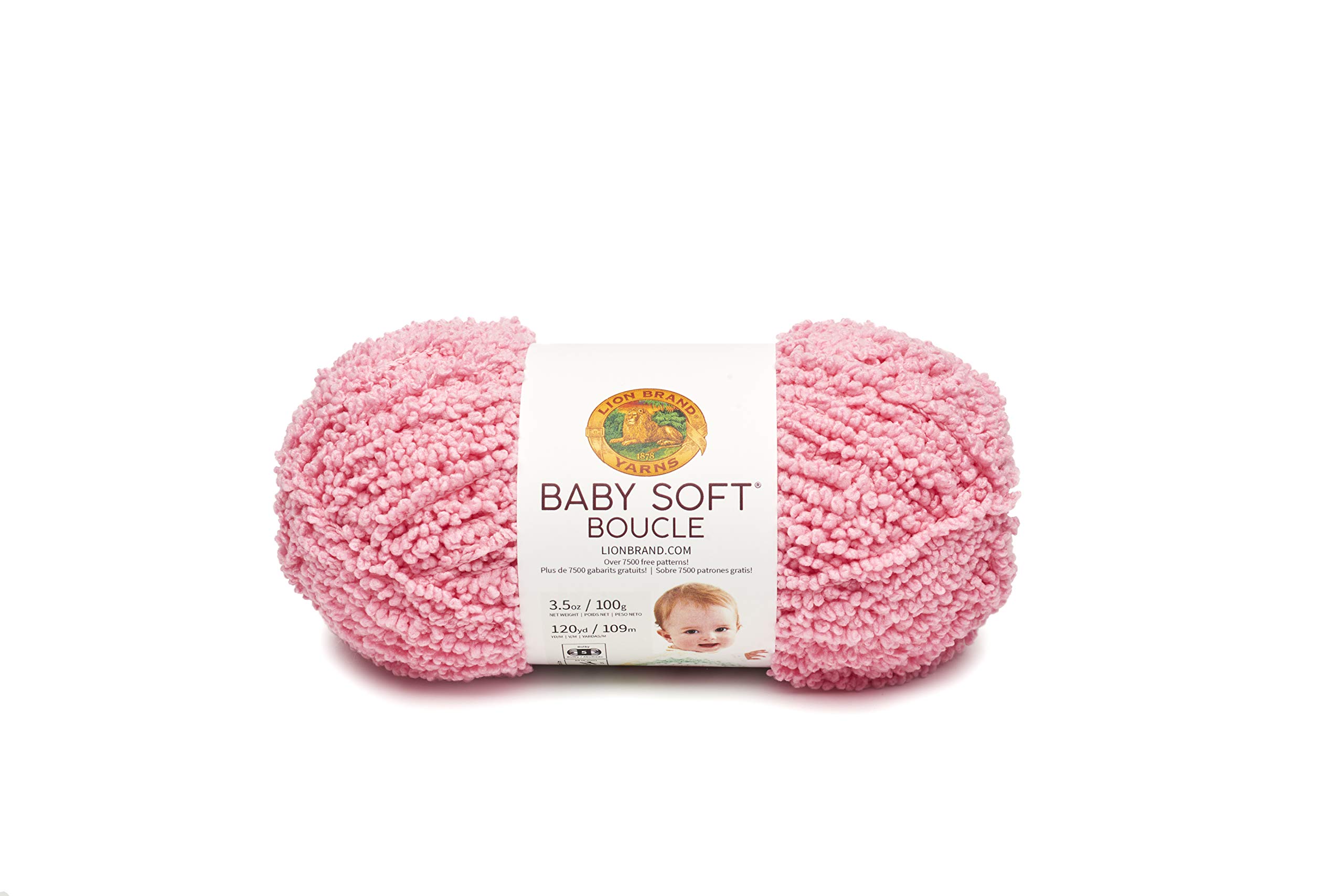Lion Brand Yarn Baby Soft Boucle Yarn - Ultra Soft Pink Yarn for Knitting & Crocheting, Perfect for Baby Blankets, Scarves & DIY Crafts