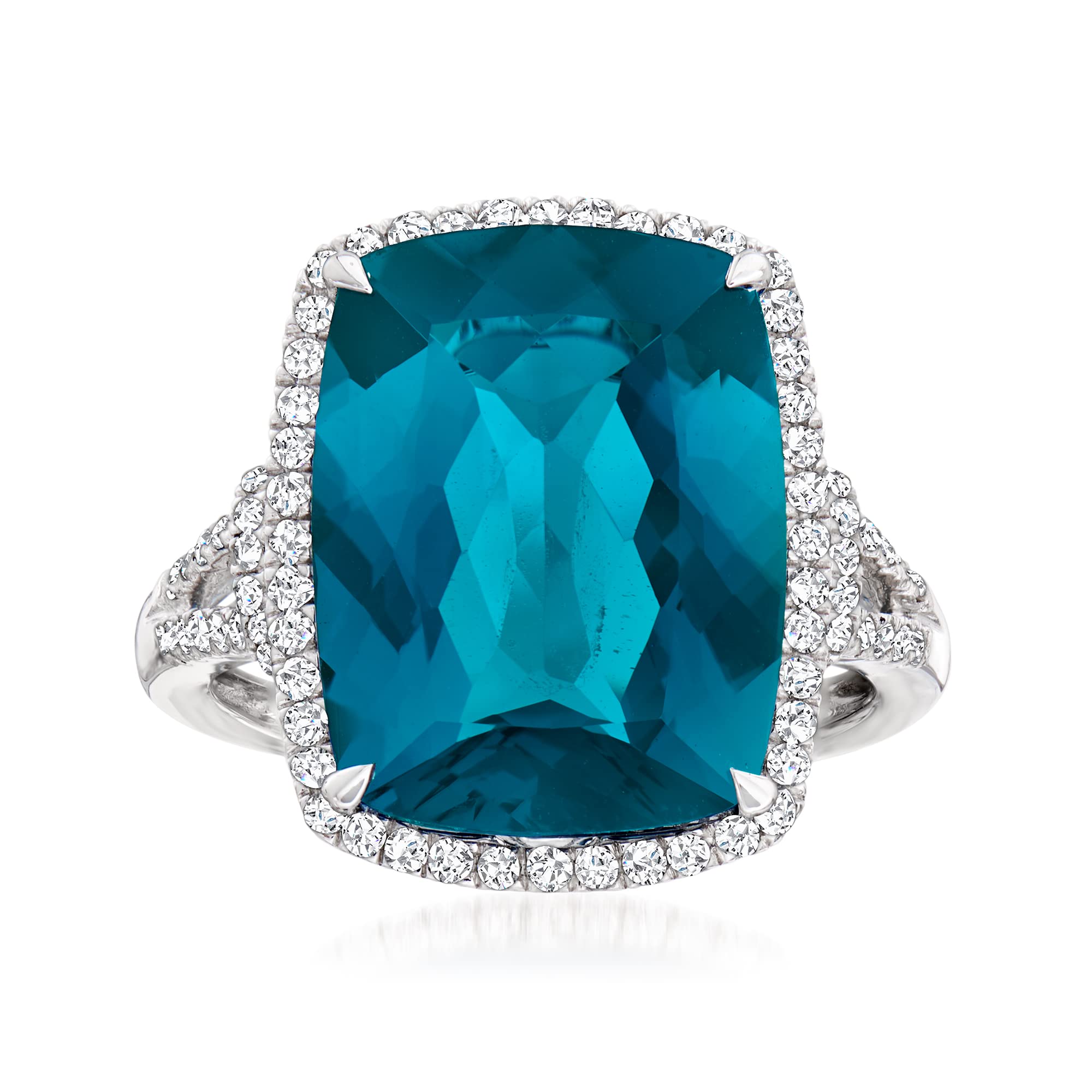 Ross-Simons 12.00 Carat London Blue Topaz & 0.40 ct Diamond Ring in 14K White Gold | Elegant Engagement, Anniversary & Special Occasion Jewelry Gift