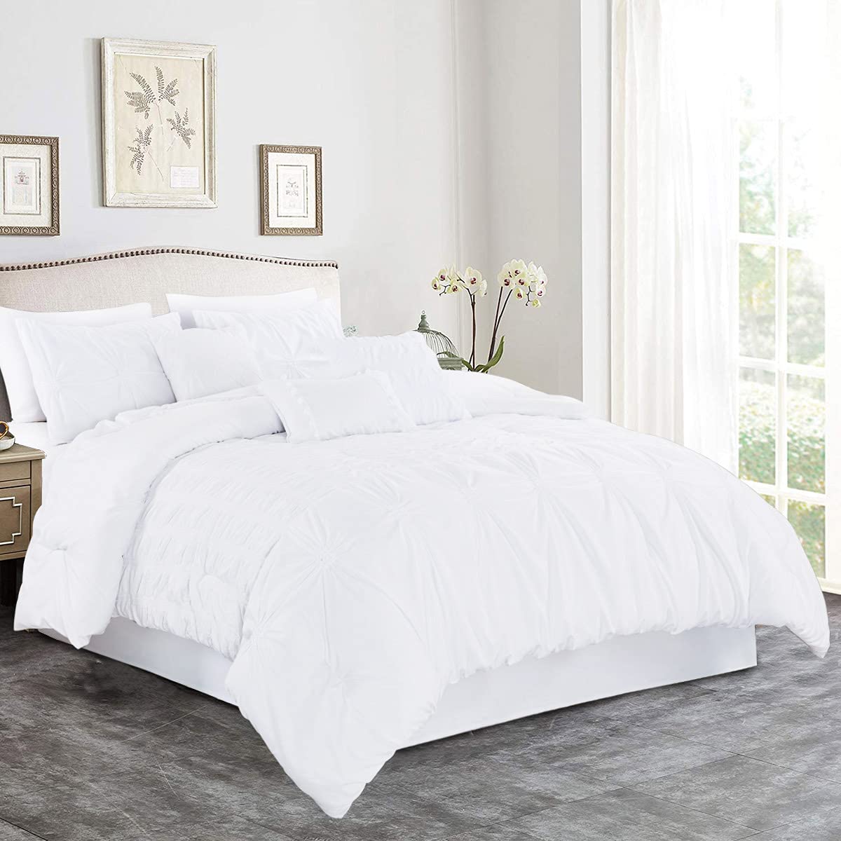 Premium California King Comforter Set - 7-Piece All-Season Bed in a Bag | Soft & Comfortable Bedding by MERRY HOME (White) | Perfect for Master Bedrooms, Guest Rooms & Cozy Nights