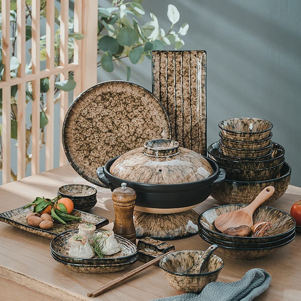 37-Piece Leopard Print Dinnerware Set - Porcelain Plate & Bowl Set for 6 People - Microwave & Dishwasher Safe - Elegant Tableware for Family Dinners, Parties & Restaurant Use