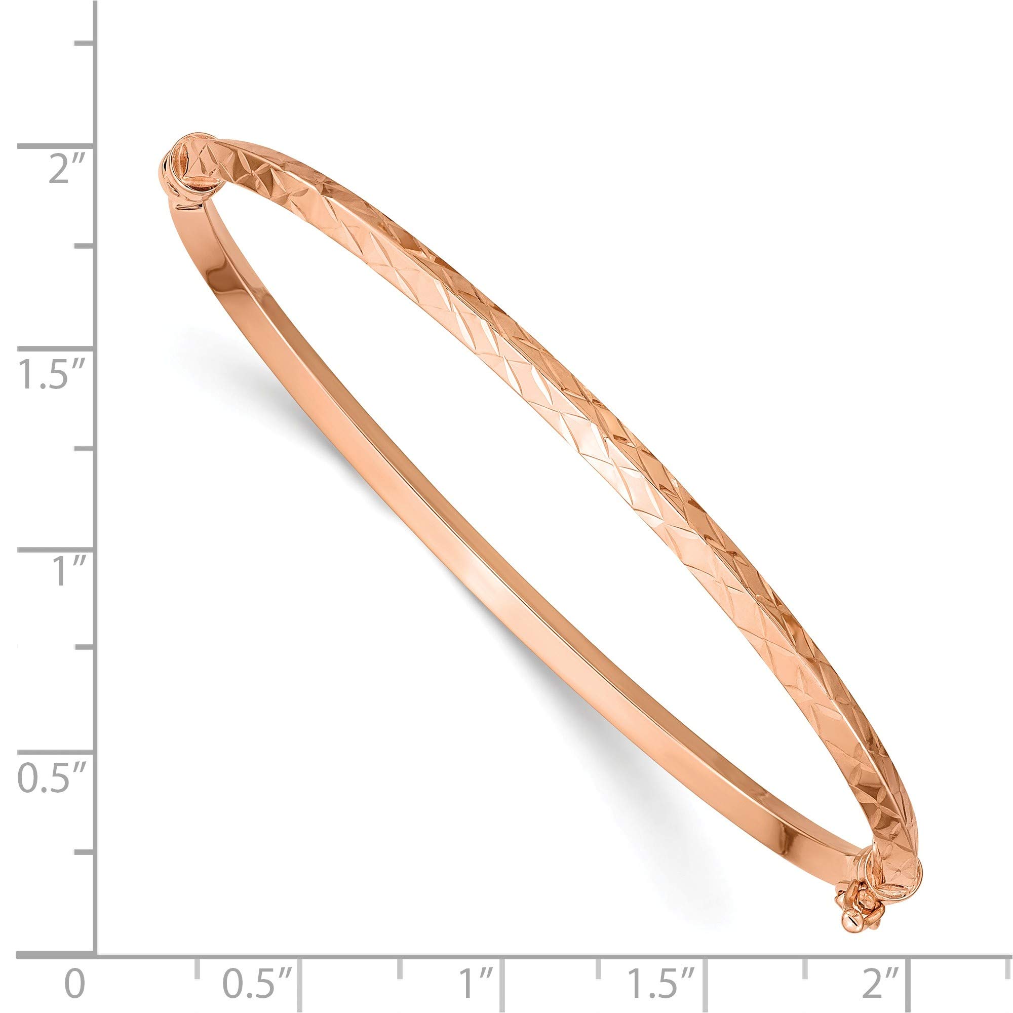 14K Rose Gold Polished Diamond Cut Hinged Bangle Bracelet for Women - 7 Inch Adjustable Length - Elegant Jewelry Gift for Anniversary, Wedding & Special Occasions
