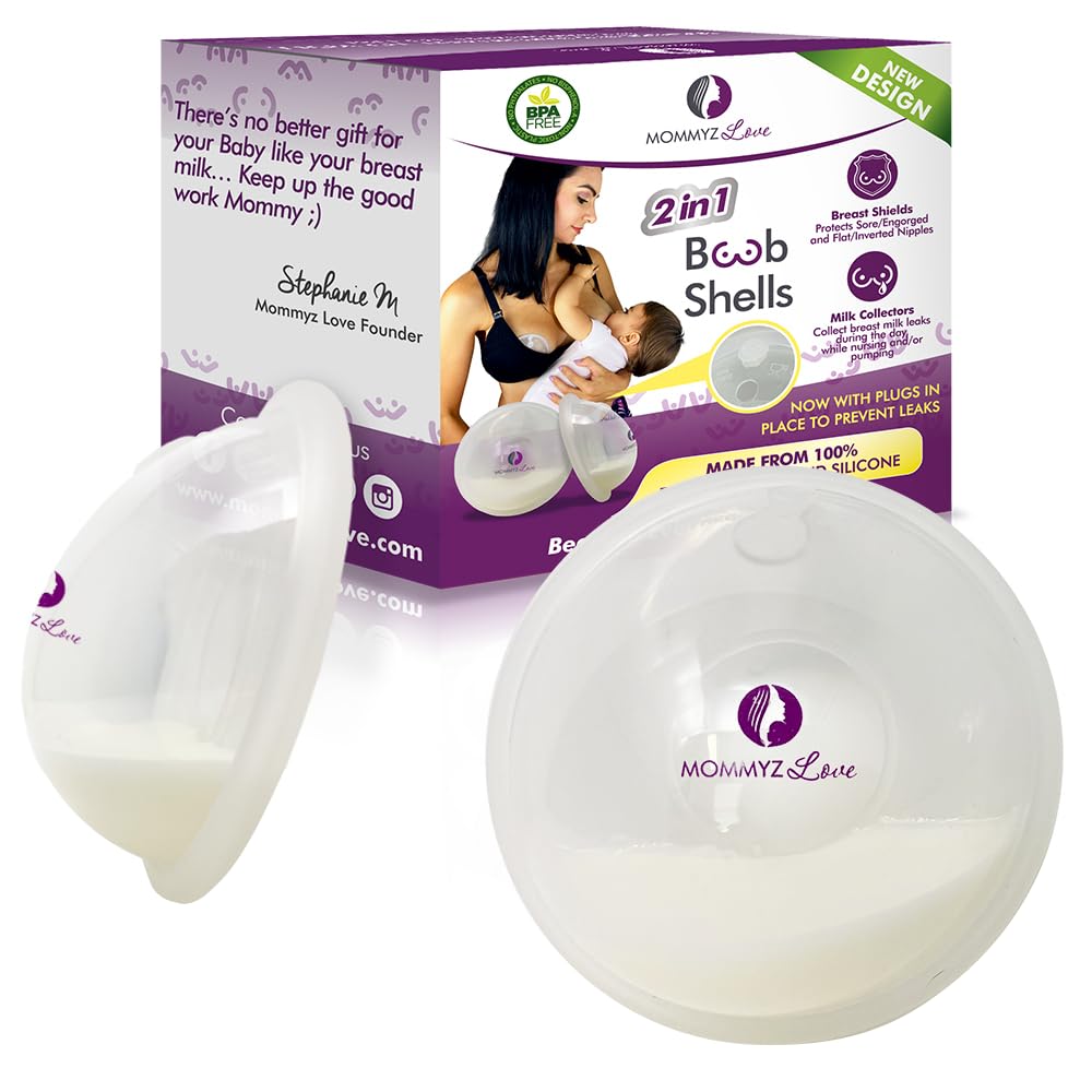 **Mommyz Love Breast Shells & Milk Catcher for Breastfeeding – 2 Pack – Relieve Cracked, Sore & Engorged Nipples – Leak-Proof Milk Collector with Plugs – Perfect for Nursing Moms at Home or On-the-Go**