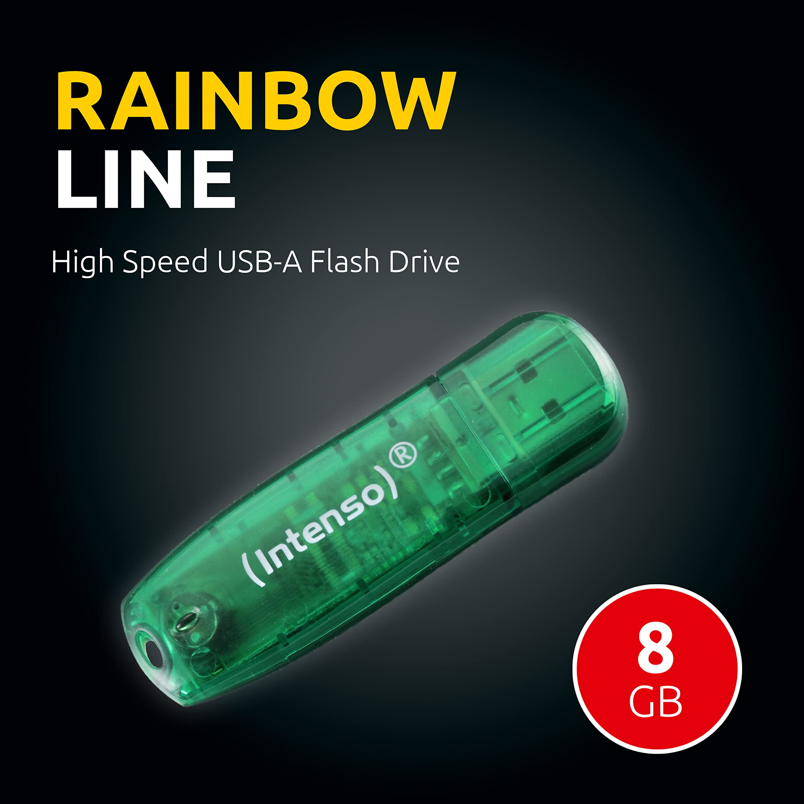 Intenso 8GB USB 2.0 Flash Drive - Rainbow Transparent Green Memory Stick for Data Storage, File Transfer - Perfect for School, Office, Travel & Backup