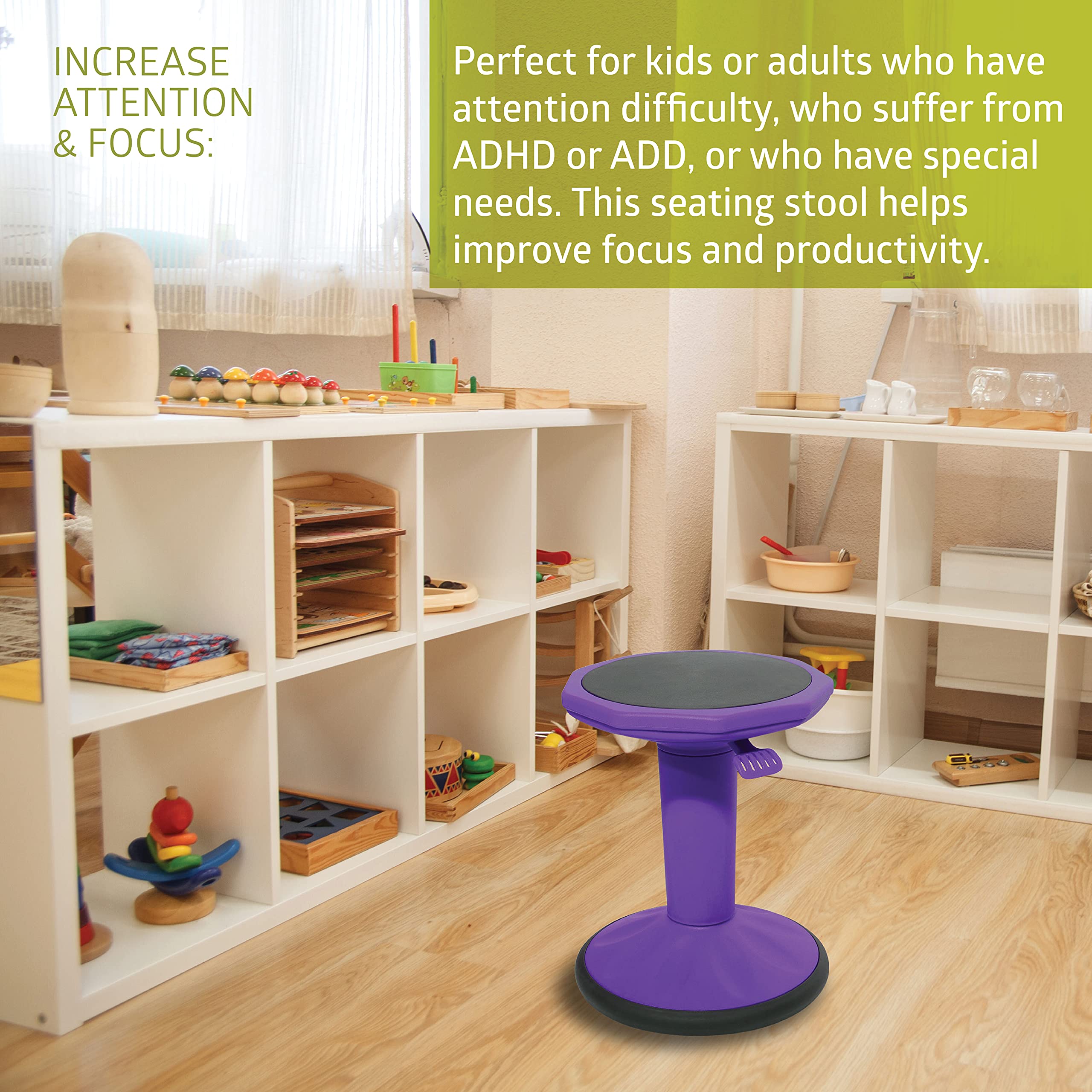 Pearington SitFree Height Adjustable Wobble Stool - Active Flexible Seating Chair for Kids & Adults - Ergonomic Office & School Chair - Purple - Perfect for Home Office, Classroom & ADHD Focus