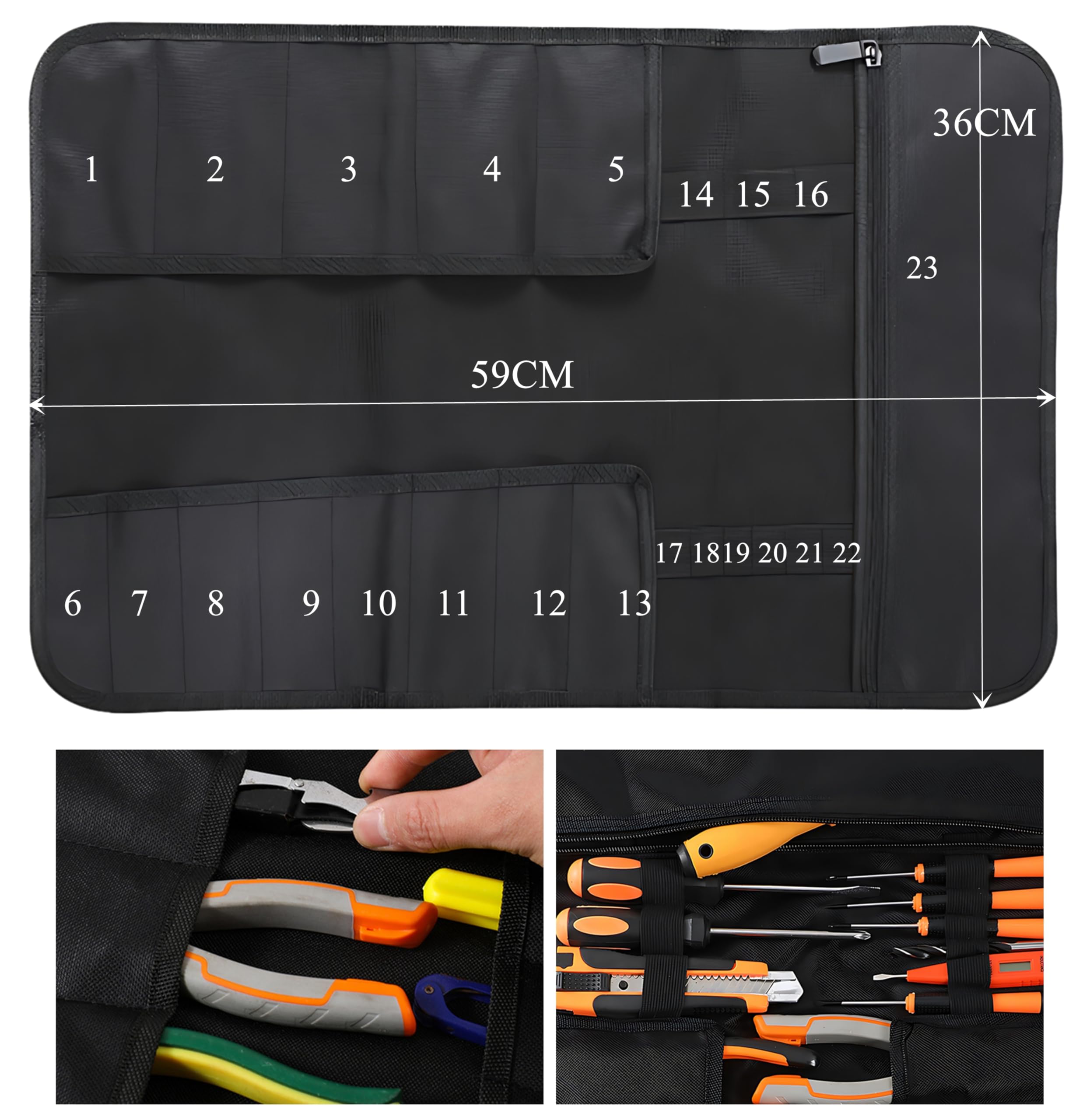Heavy-Duty Rolling Tool Bag for Motorcycle & Car - Black with Handle & Elastic Rope - Thickened Abrasion-Resistant Oxford Fabric for Electricians, Wrenches & Screwdrivers - Perfect for Roadside Repairs & Professional Tool Storage