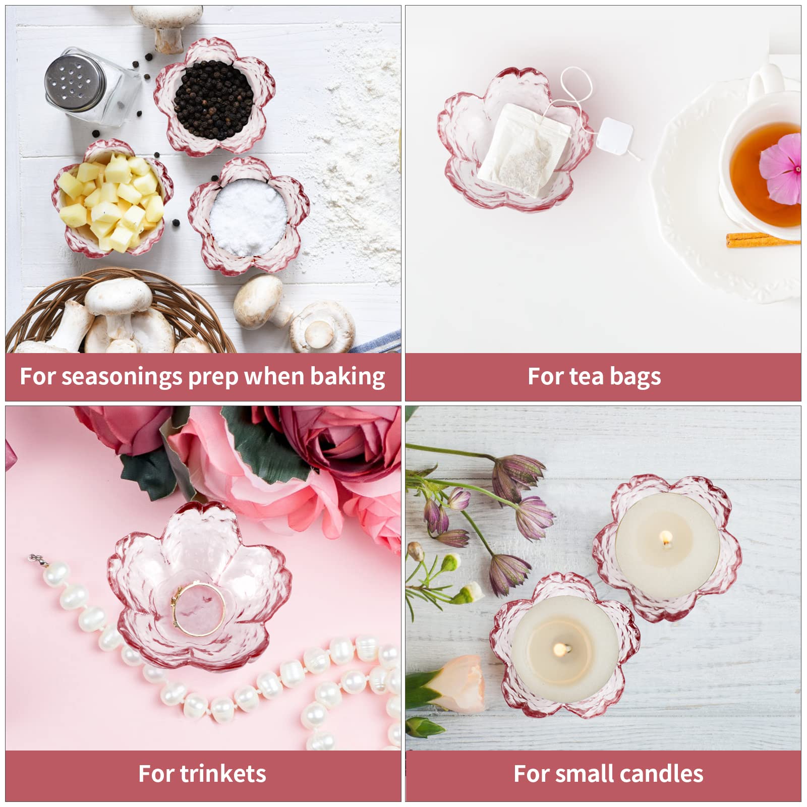 8 Pcs Glass Sakura Soy Sauce Dishes - Cute Mini Dessert Bowls & Stackable Appetizer Plates for Dips, Seasonings, Snacks, Fruits, Tea Bags - Perfect for Sushi, Ice Cream, Candy, Jewelry Storage (Pink)