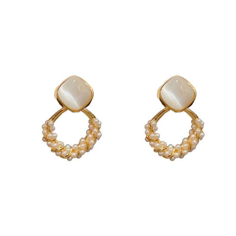 Elegant Cat Eye Diamond Pearl Earrings for Women - Luxury Fashion Jewelry Gift for Party, Wedding & Special Occasions