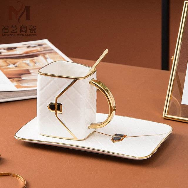 Premium Ceramic Coffee Cup with Saucer & Spoon Set - Elegant Tea & Espresso Drinking Set for Home, Office & Cafe Use