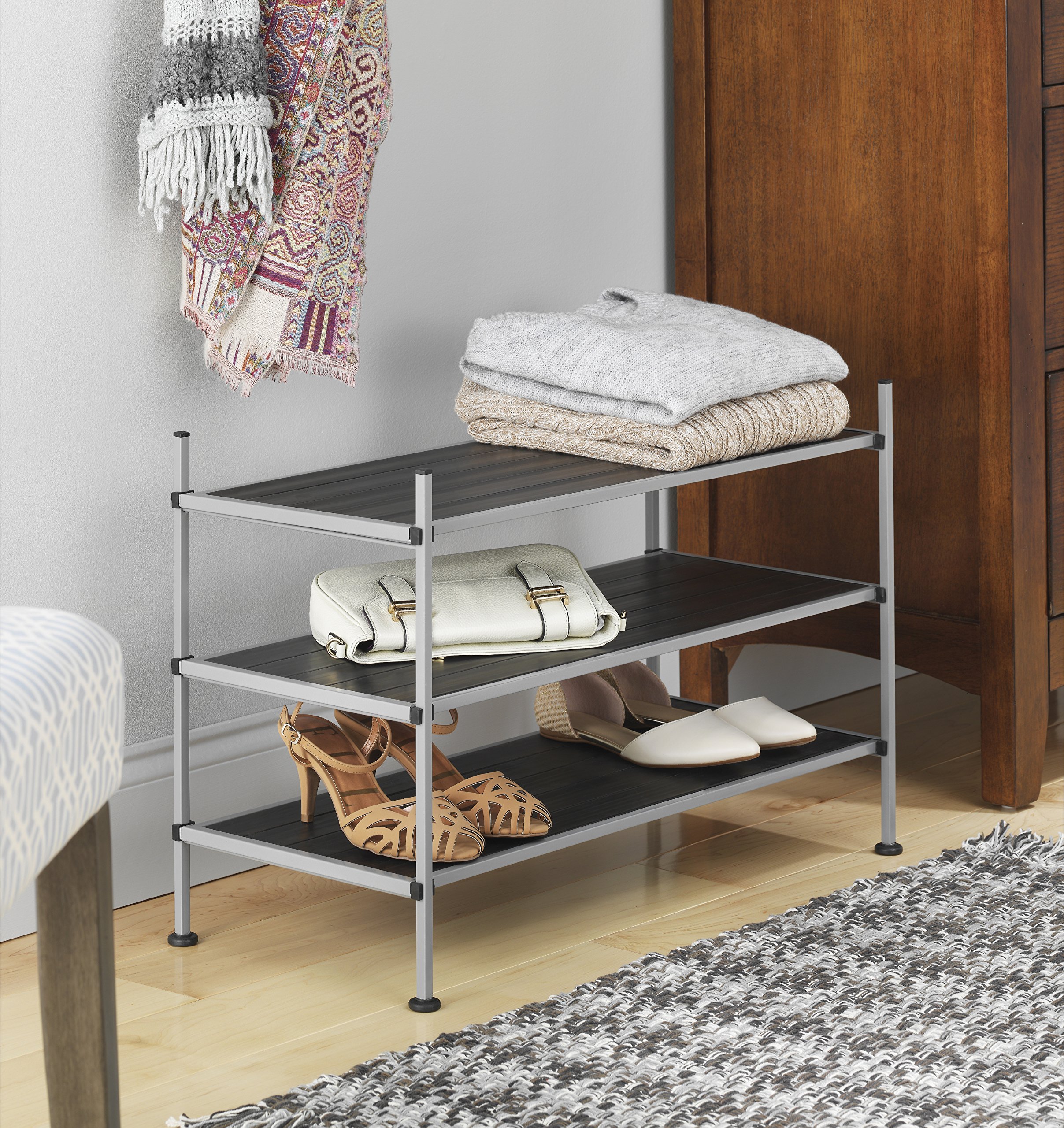 Whitmor 3-Tier Closet Storage Shelves - Space Saving Shoe Rack & Home Organization Solution for Bedroom, Closet, Entryway Storage Needs