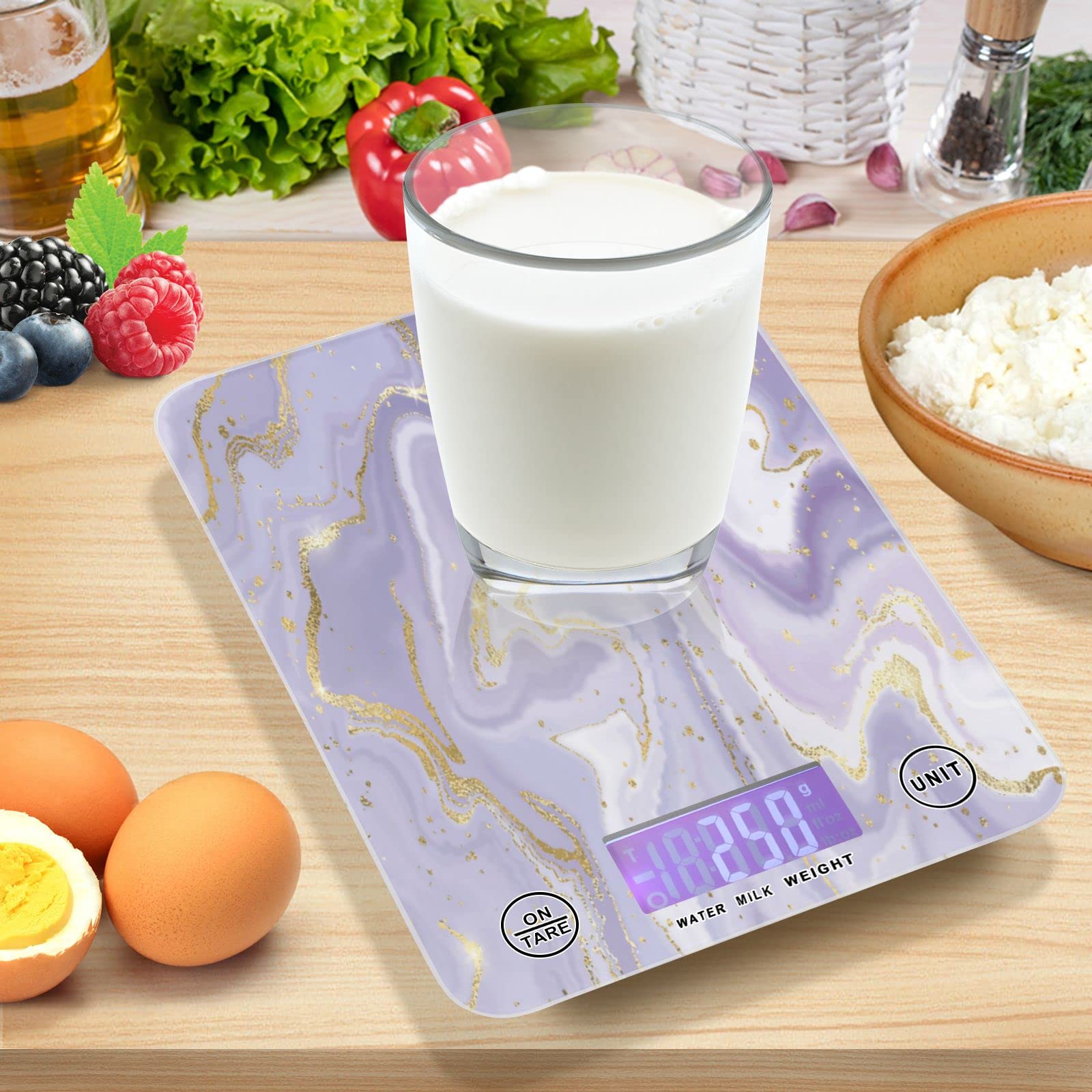MNSRUU Digital Kitchen Scale - Precise Food Scale for Baking, Cooking & Weight Loss - Measures in Ounces & Grams - Abstract Lavender Liquid Marble Design - Perfect for Home Kitchen, Meal Prep & Portion Control