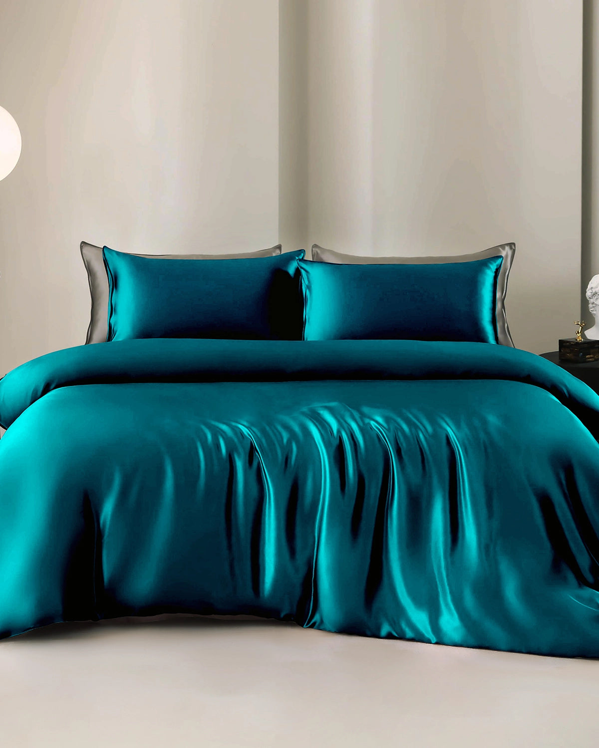 25 Momme 4-Piece Silk Duvet Cover Set with Flat Sheet - Queen Size Luxury Bedding for Soft & Breathable Sleep - Perfect for Master Bedroom, Guest Room & Hotel Use