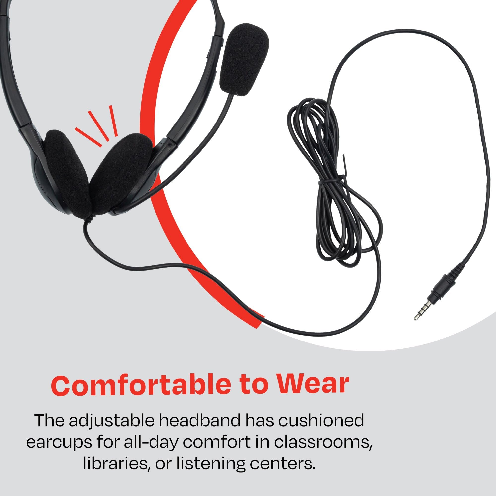 Califone 3065AVT Lightweight Stereo Headphones for Students - Adjustable Headband, Durable Recessed Wiring, 3.5mm Plug - Perfect for Classroom Learning, Online Education & Multimedia Use