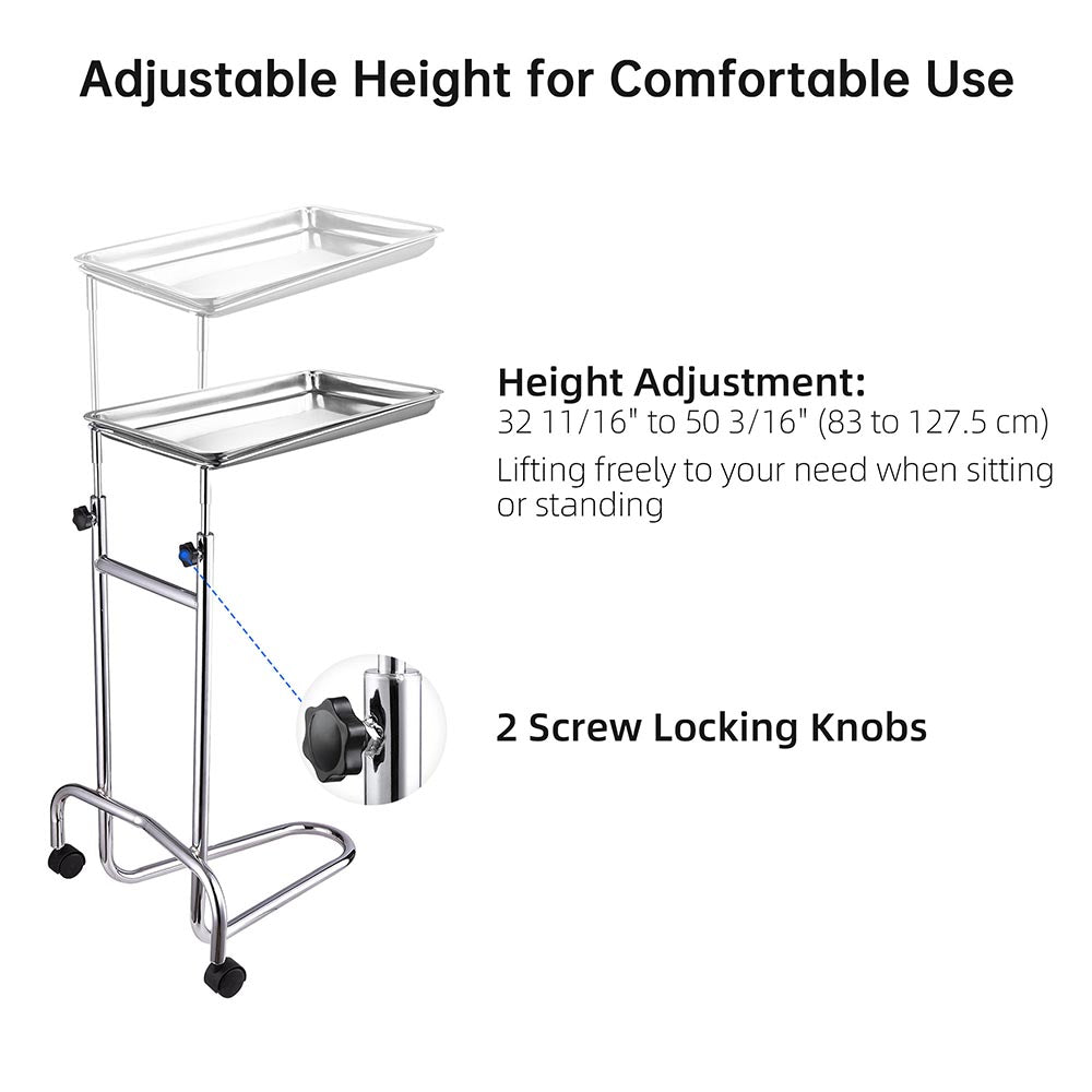 TheLAShop Mayo Instrument Stand with Removable Tray & Double Post - Durable Surgical Tool Organizer for Operating Rooms, Clinics, and Medical Labs