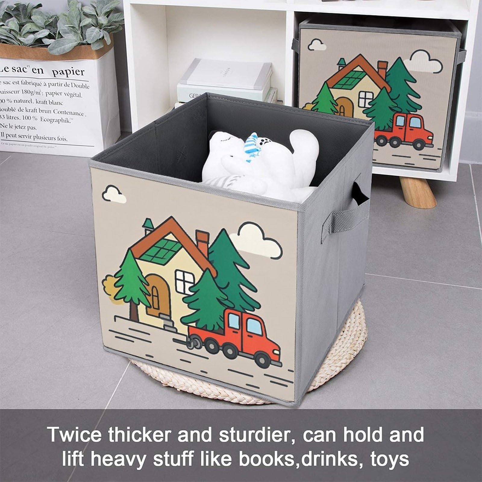 Foldable Storage Bins with Wood Print - Large Capacity Storage Box with Handle for Playroom, Office & Home Organization | Perfect for Toys, Books & Clutter Control