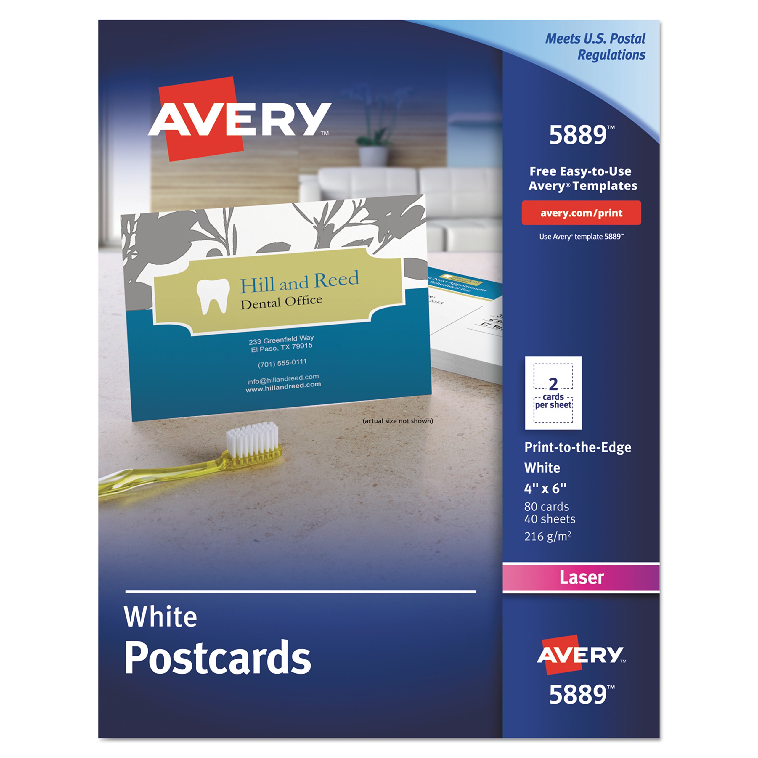 Avery Printable Postcards 4” x 6” - 80 Blank White Postcards with Sure Feed Technology for Laser Printers (05889) | Perfect for Business Mailings, Greeting Cards & DIY Projects