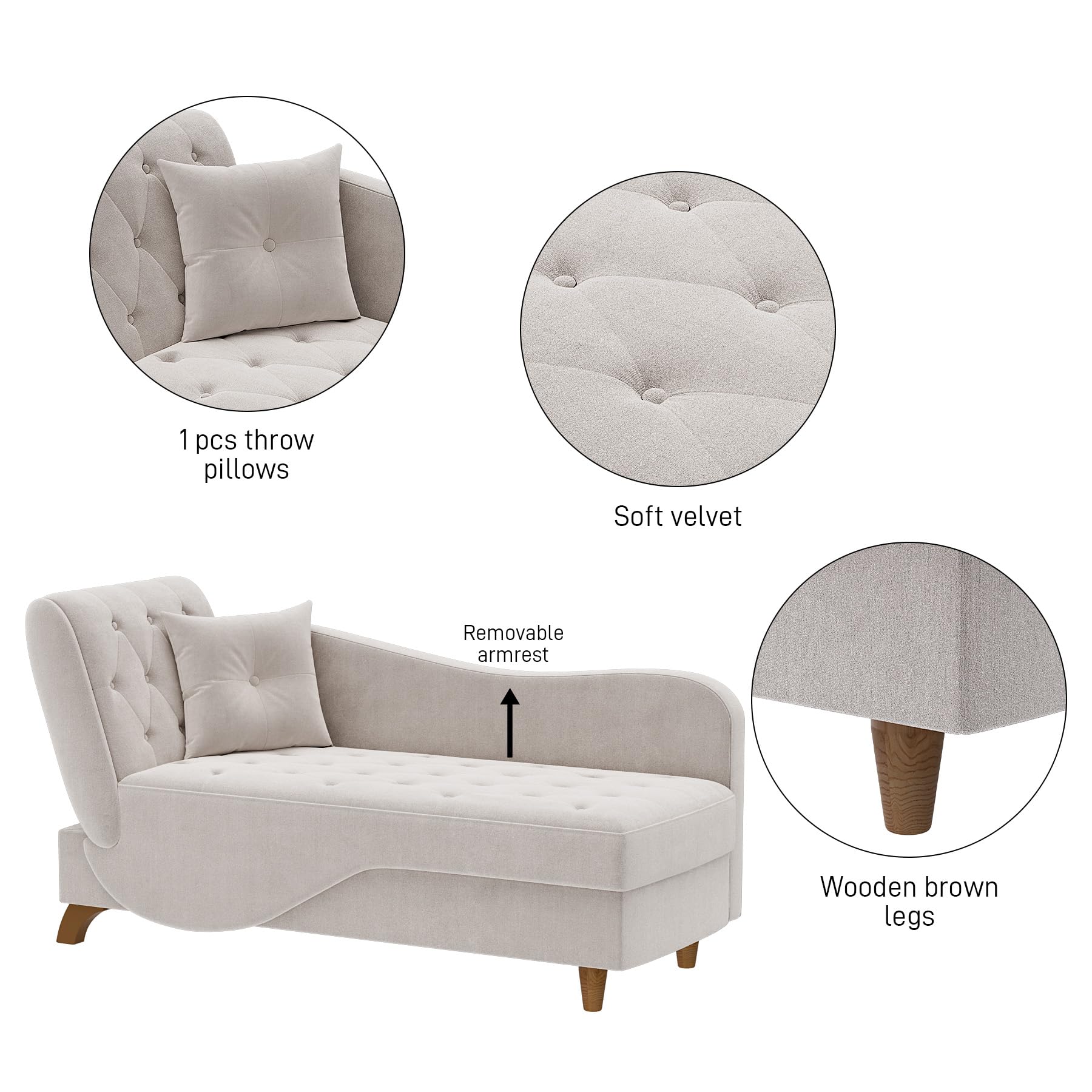 OUYESSIR Velvet Upholstered Chaise Lounge - Adjustable Recliner Sofa with Storage & Pillow, Button Tufted Lounge Chair for Living Room, Bedroom, Office - Grey | Perfect for Relaxing, Reading & Small Space Decor