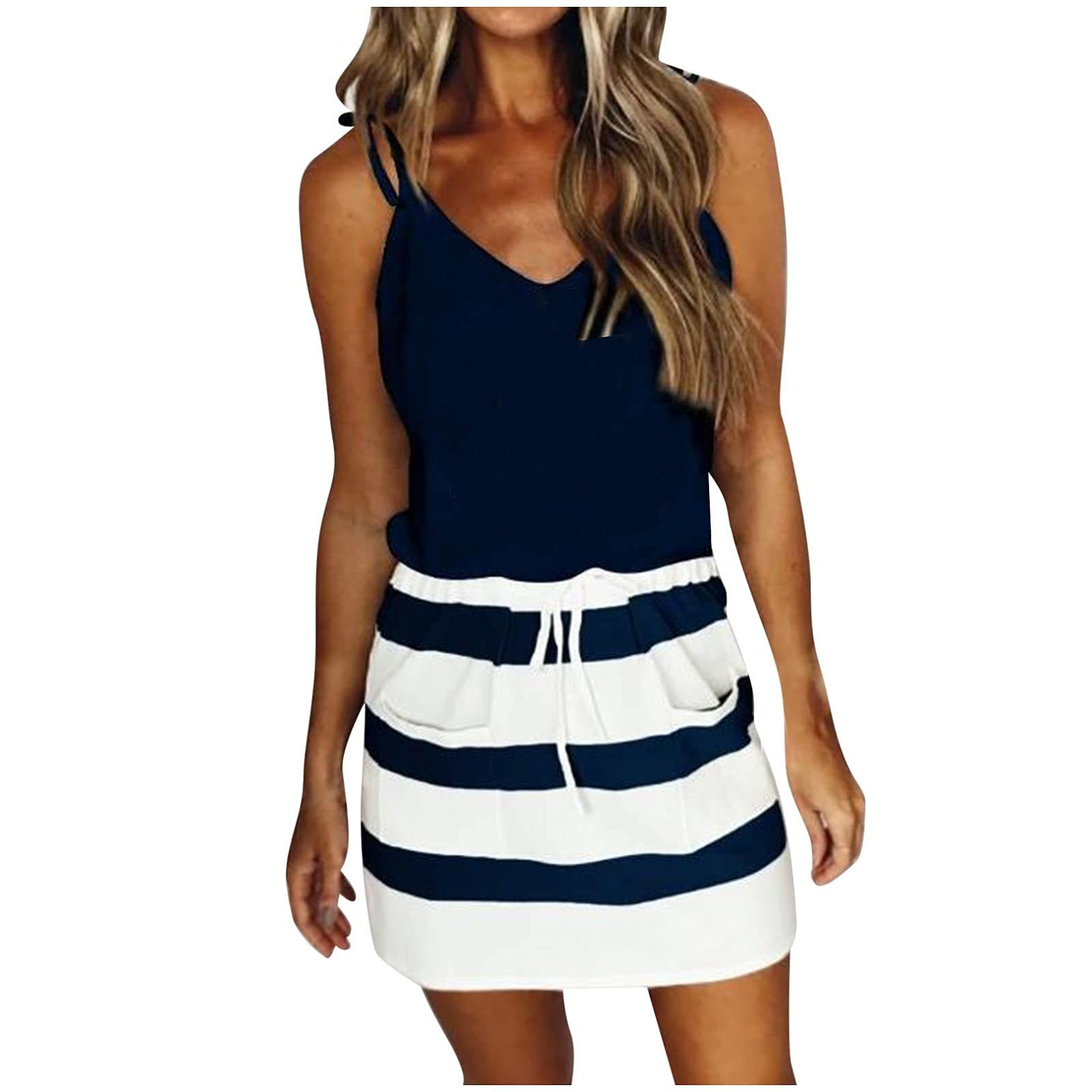 TARIENDY Women's Summer Jumpsuit - Striped Sleeveless Romper with Spaghetti Straps, Drawstring Waist & Pockets | Casual Outfit for Beach, Vacation & Summer Outings