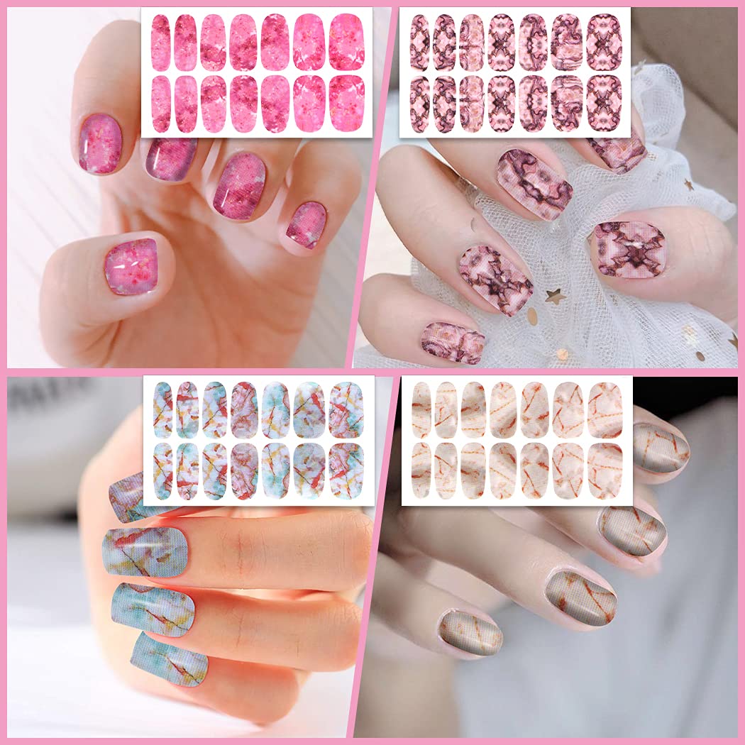 WOKOTO 20 Sheets Marble Nail Stickers - Press On Nail Polish Strips for Women, Gradient Nail Wraps with Nail File | DIY Salon-Quality Manicure at Home, Perfect for Parties & Special Occasions