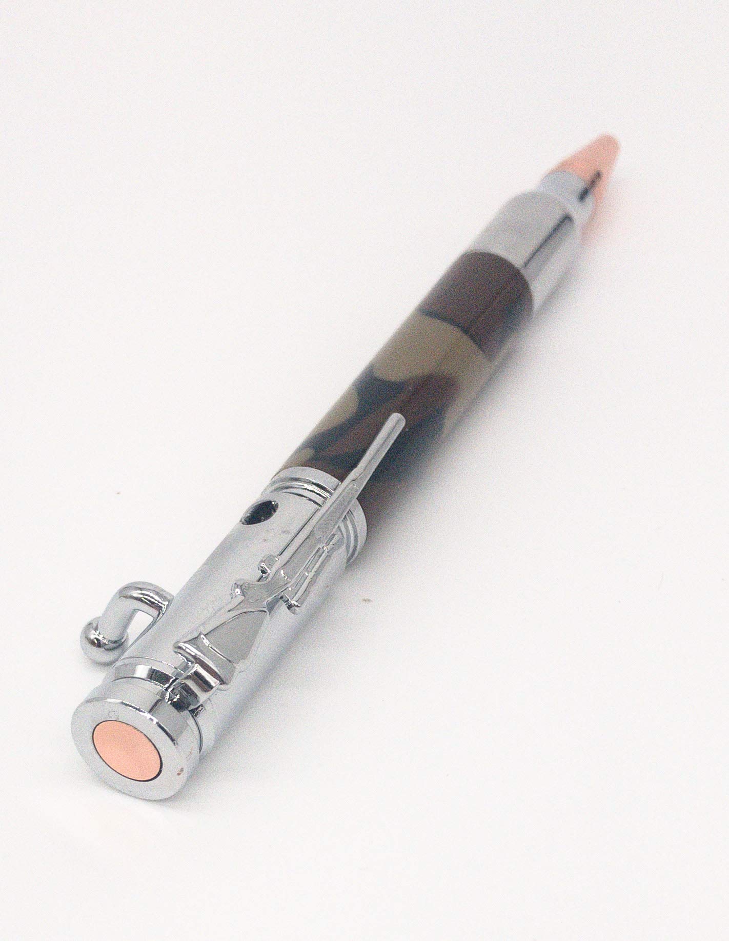PKM - Chrome 30 Caliber Bolt Action Pen with Camouflage Acrylic Body - Tactical Writing Instrument - Choice of Plating (Chrome with Camo) - Perfect for Hunting, Outdoor Adventures & Military Enthusiasts