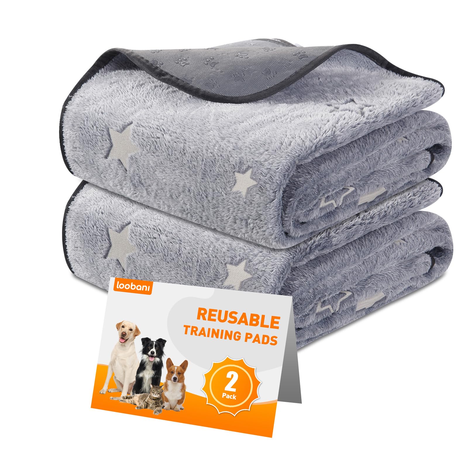 LOOBANI Washable & Reusable Dog Pee Pads - Non-Slip Puppy Training Pads for Playpen, Crate, Car - 48 x 48 Inch Grey (2 Pack) - Perfect for Housebreaking, Whelping & Travel Use