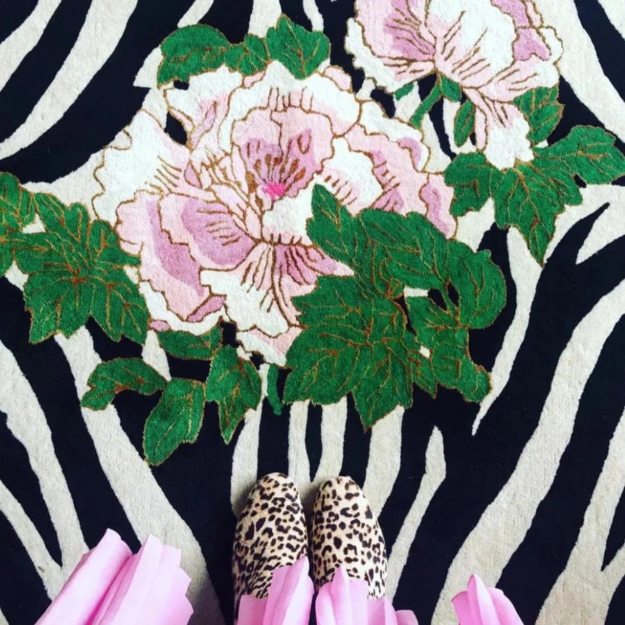 Zebra Florals 244x152cm Hand Tufted Rug - Soft Bohemian Area Rug for Living Room, Bedroom & Nursery Decor