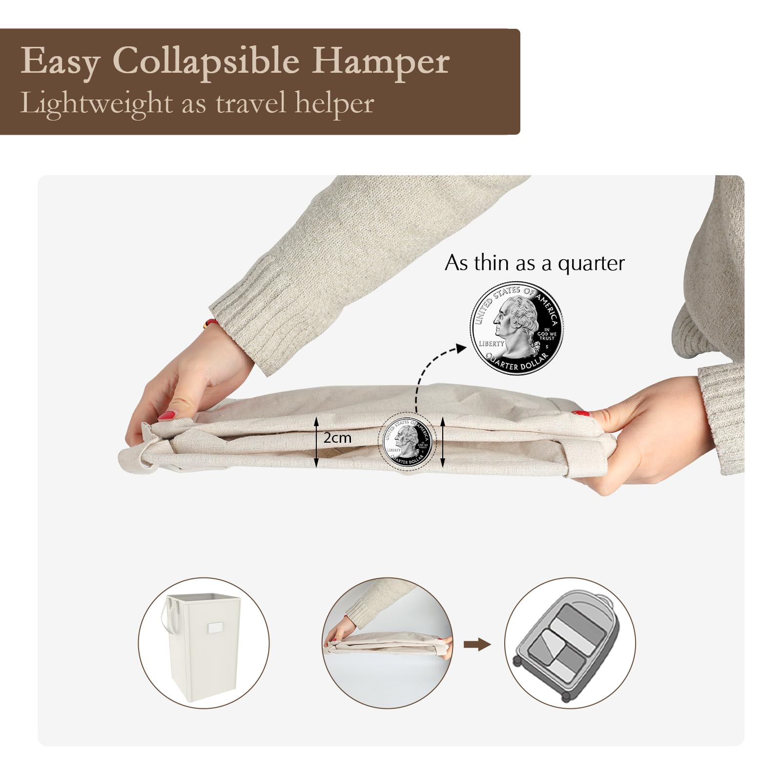 MCleanPin 210L Collapsible Laundry Hamper with 2 Washable Bags - Foldable Clothes Basket with Handles for Dorm, College & Home - Cream White - Perfect for Bedroom, Bathroom & Laundry Room Organization