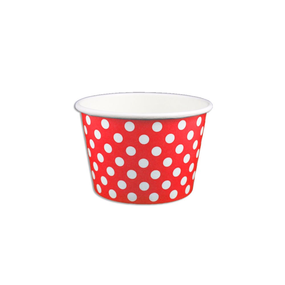 8 oz Polka Dot Red Yogurt Paper Cups - 1000 Count Bulk Pack - Perfect for Frozen Yogurt, Ice Cream, Parfaits & Party Desserts