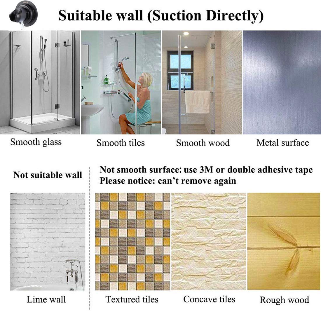 **JiePai Suction Cup Shower Head Holder - Vacuum Suction Cup Hooks for Bath Towel, Wall Towel Rack Organizer - Perfect for Kitchen, Bathroom & Shower Organization**