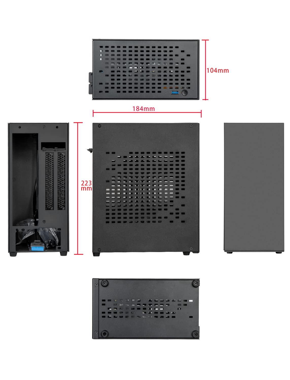 JOYJOM Aluminum Mini ITX PC Case - Compact SFF Gaming Computer Case with PCIe Riser, Supports GPU Graphics Card (Black) | Perfect for Home Theater, Office Workstation & eSports Gaming Rigs